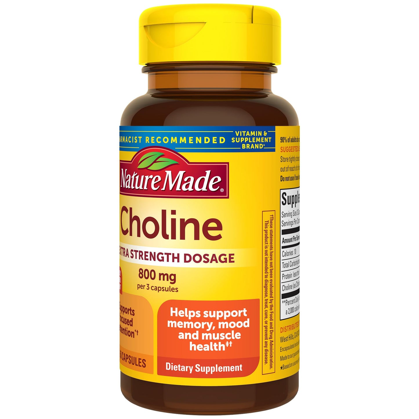 Nature Made Choline 800 mg โ Brain Health, Mood & Liver Support | 60 Capsules