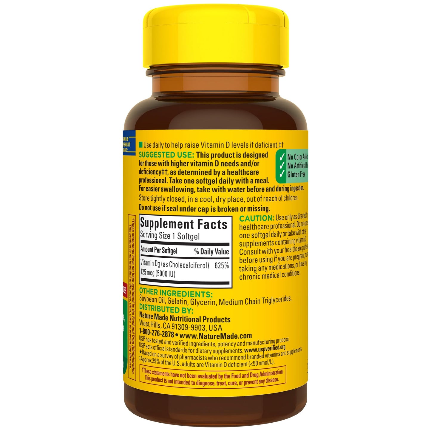 Nature Made Vitamin D3 5000 IU Softgels โ Extra Strength (180 Count)