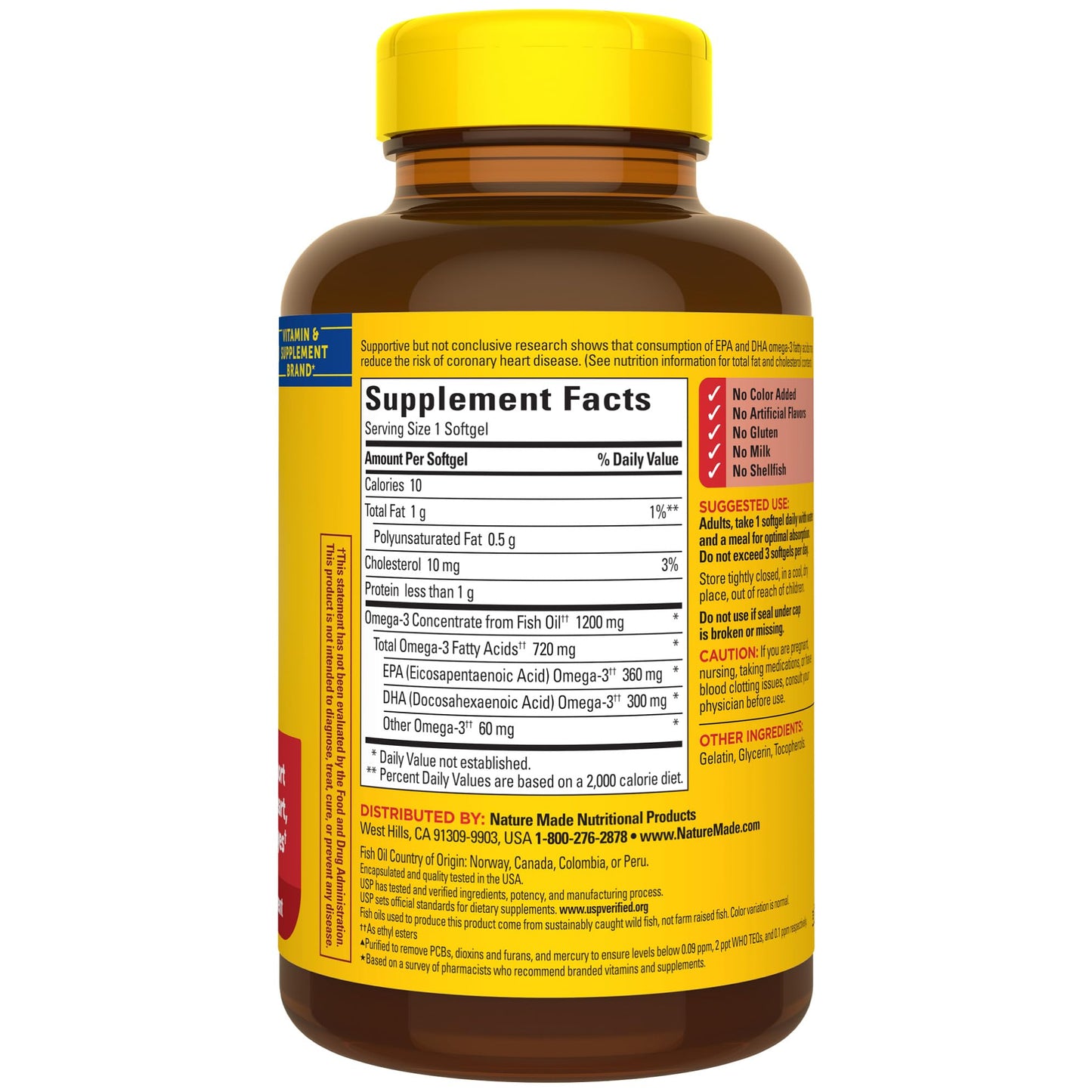 Nature Made Omega-3 Fish Oil 1200 mg Softgels โ EPA/DHA for Heart, Brain & Eyes