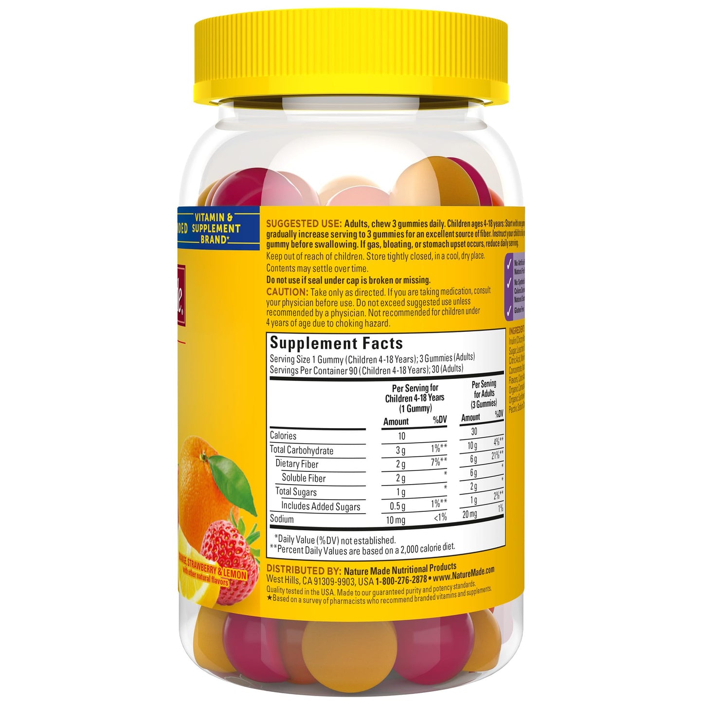 Nature Made Prebiotic Fiber Gummies โ 90 Count for Adults & Kids | Digestive Support