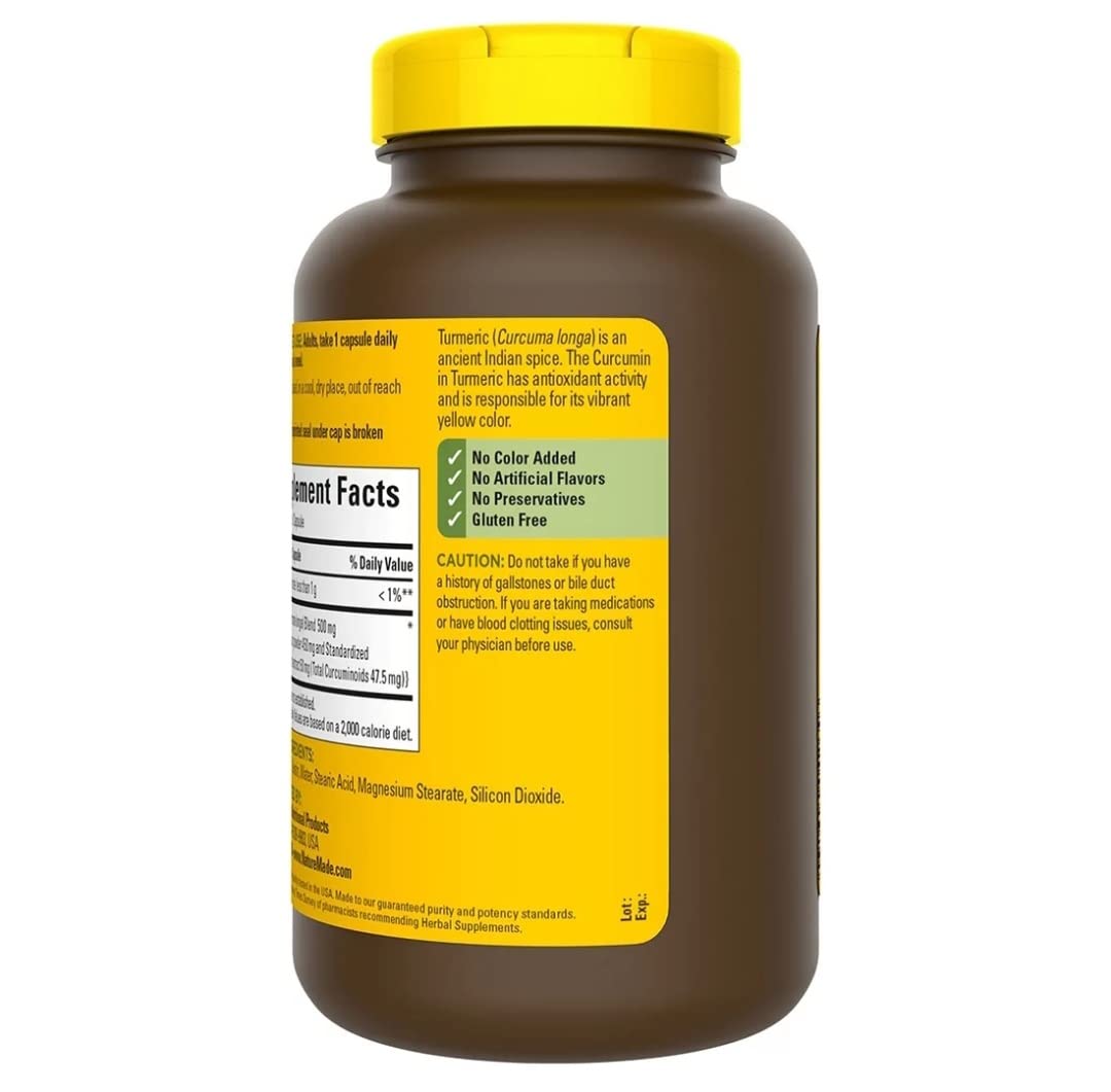 Nature Made Turmeric Curcumin 500 mg โ 180 Ct Antioxidant Capsules