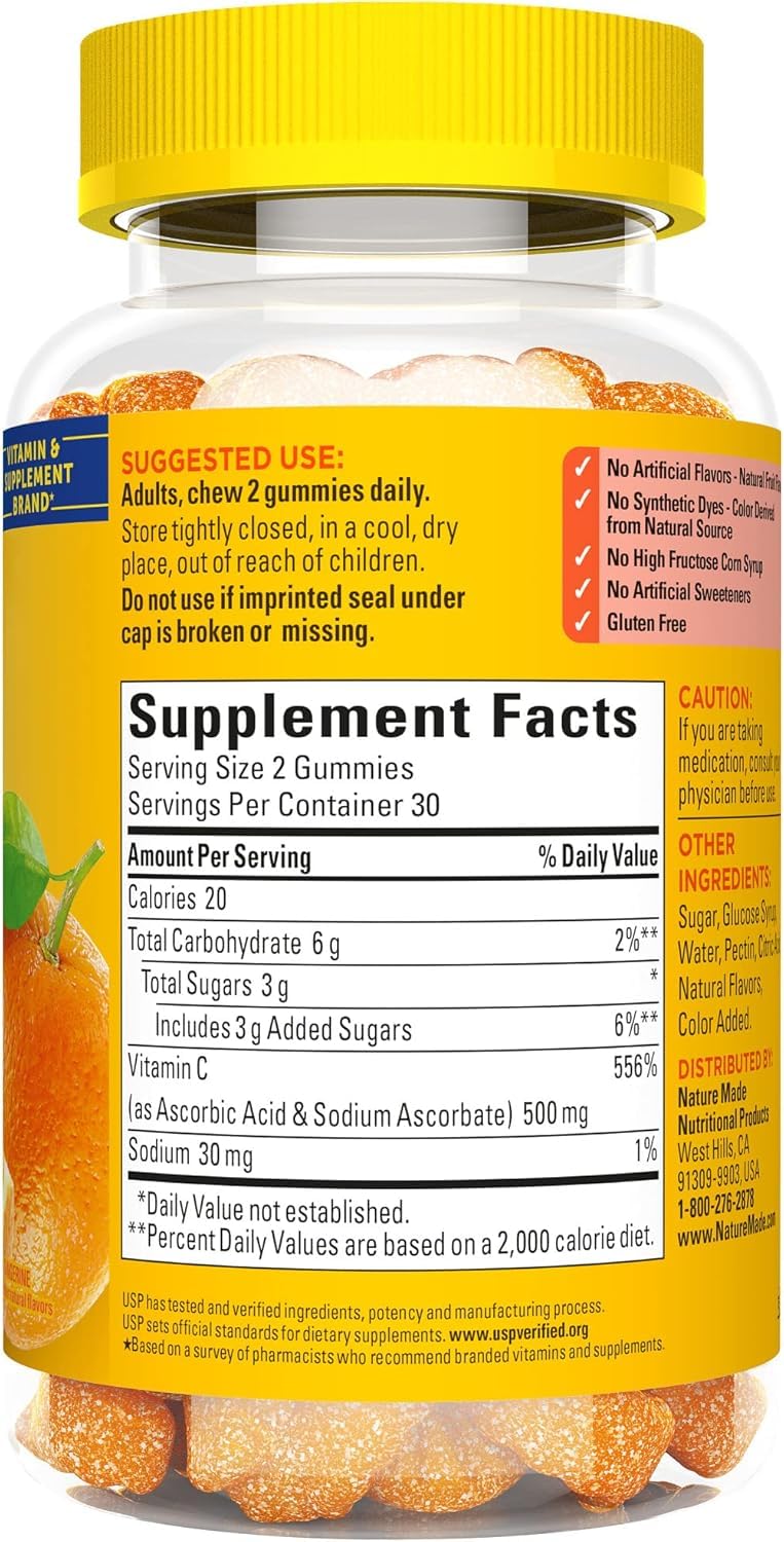 Nature Made Extra Strength Vitamin C 500 mg Gummies โ Immune Support, Pack of 2 (60 Gummies Each)