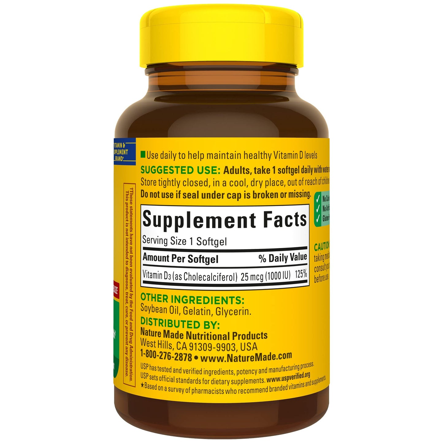 Nature Made Vitamin D3 1000 IU Softgels โ 180 Count | Bone, Teeth, Muscle & Immune Health