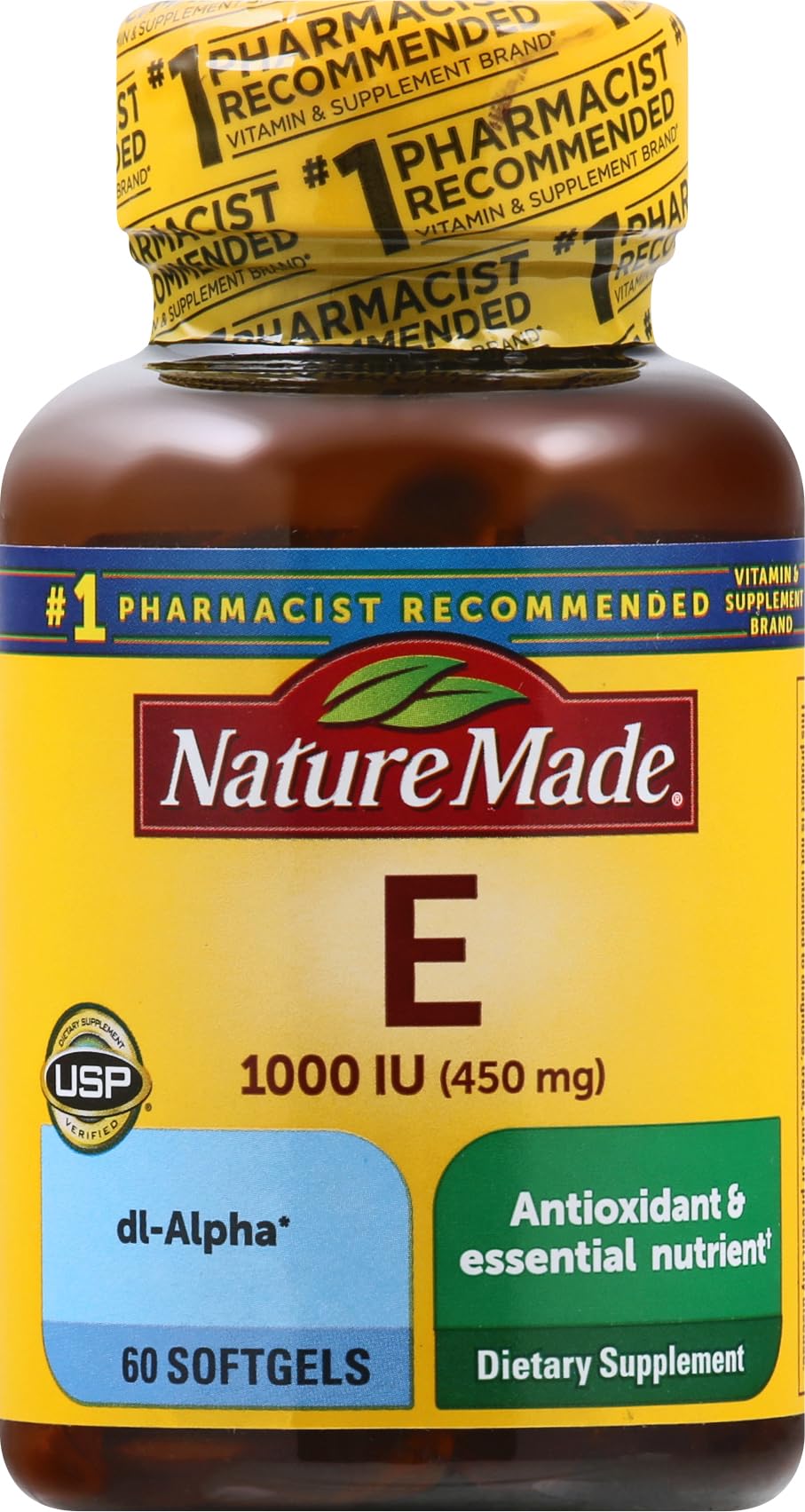 Nature Made Vitamin E 450 mg (1000 IU) dl-Alpha Softgels โ 60 Count for Antioxidant Support