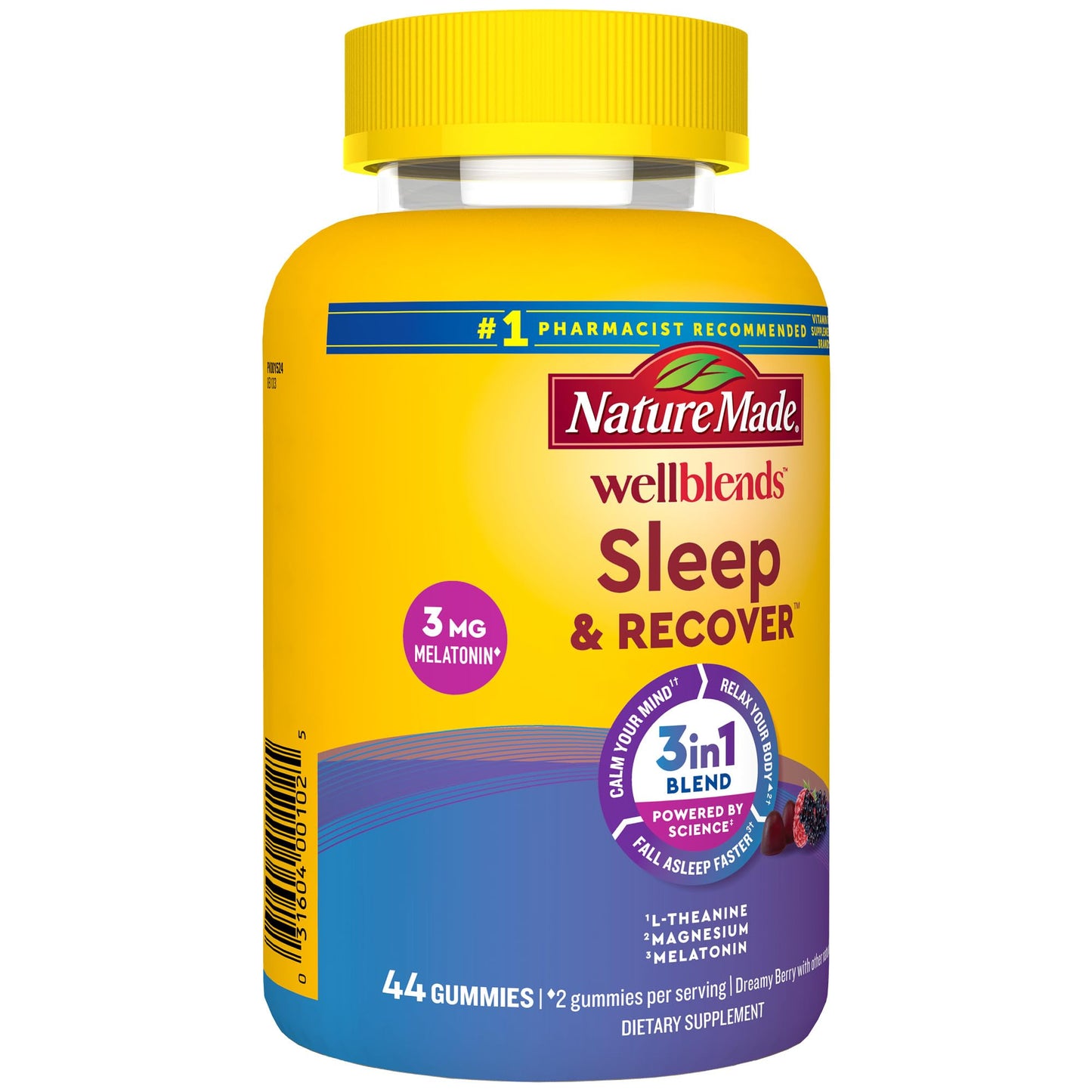 Nature Made Wellblends Sleep & Recover Gummies โ Melatonin 3mg, L-Theanine 200mg, Magnesium 100mg (44 CT)