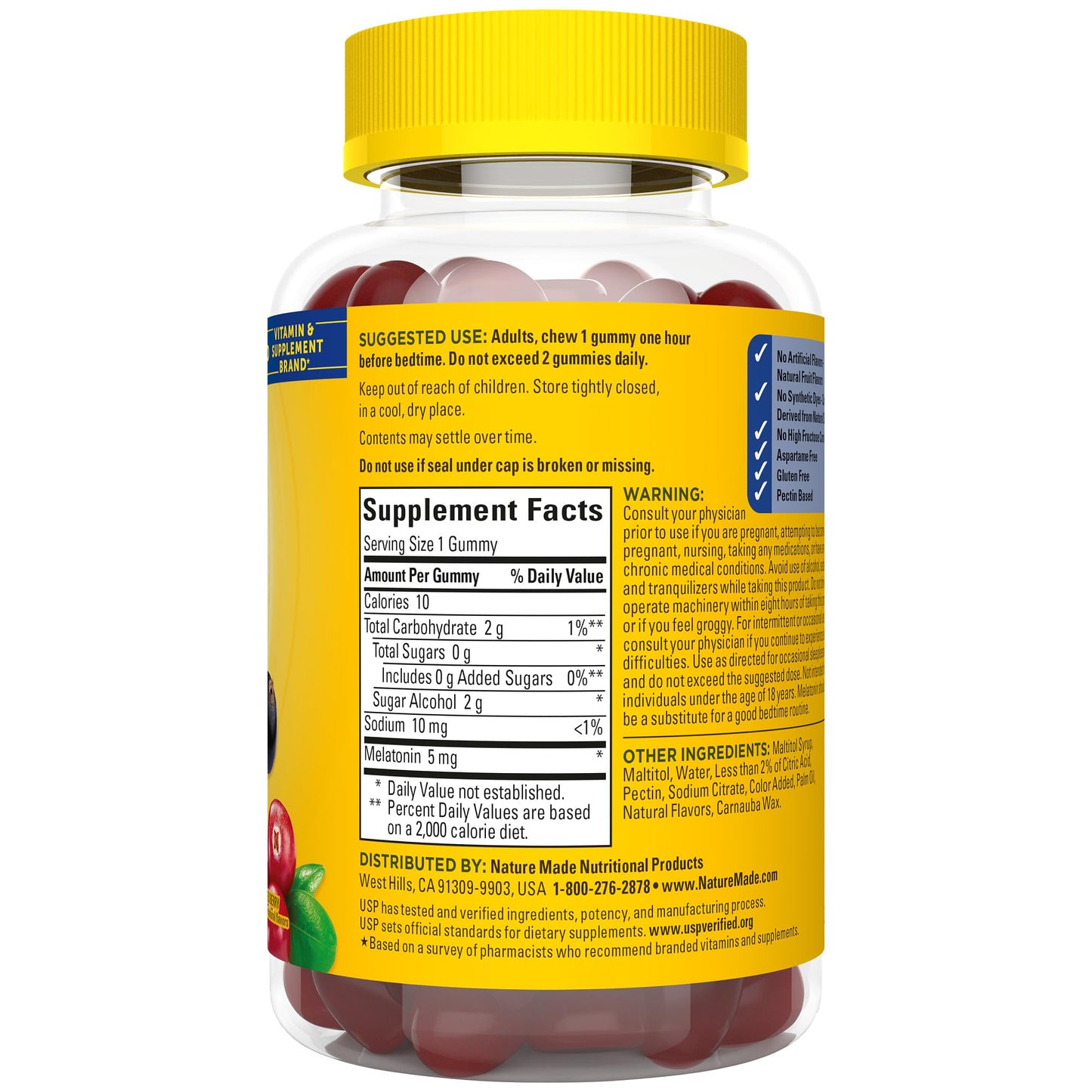 Nature Made Zero Sugar Melatonin Gummies 5mg โ 70 Count, 70-Day Supply | Drug-Free Sleep Aid