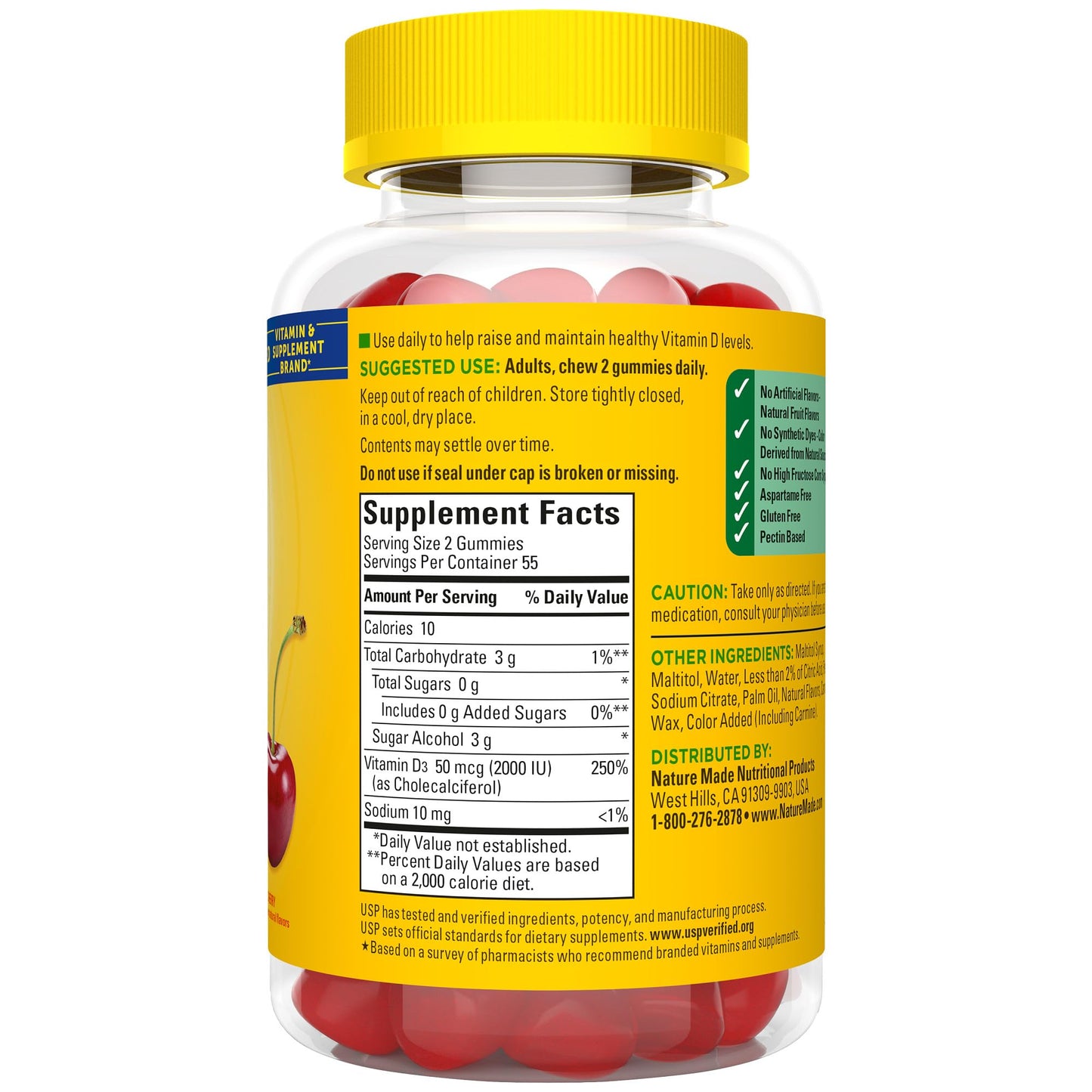 Nature Made Zero Sugar Vitamin D3 Gummies 2000 IU (50 mcg) โ 55 Day Supply