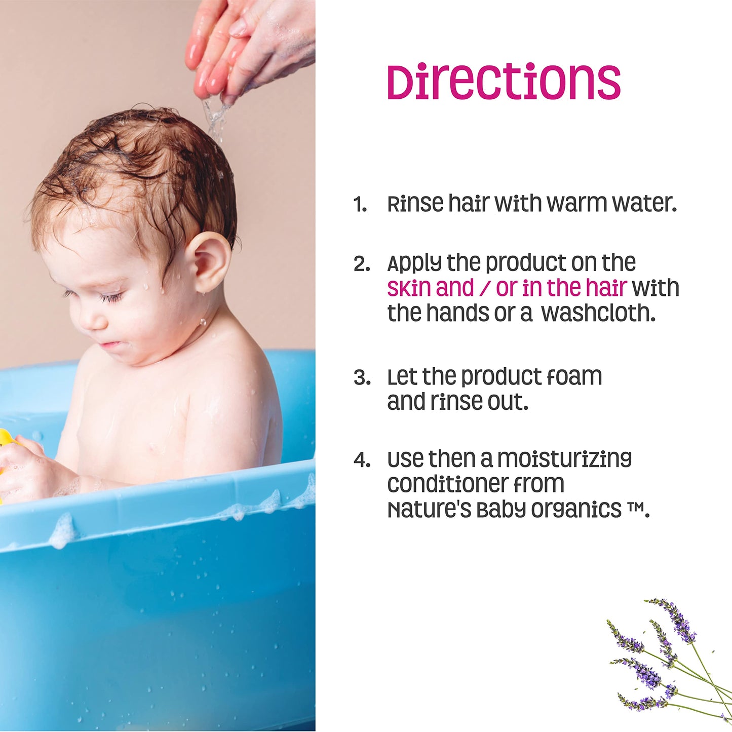 Nature's Baby Organics 3-in-1 Baby Shampoo, Body Wash & Face Wash โ Lavender Chamomile, 16oz (Pack of 2)