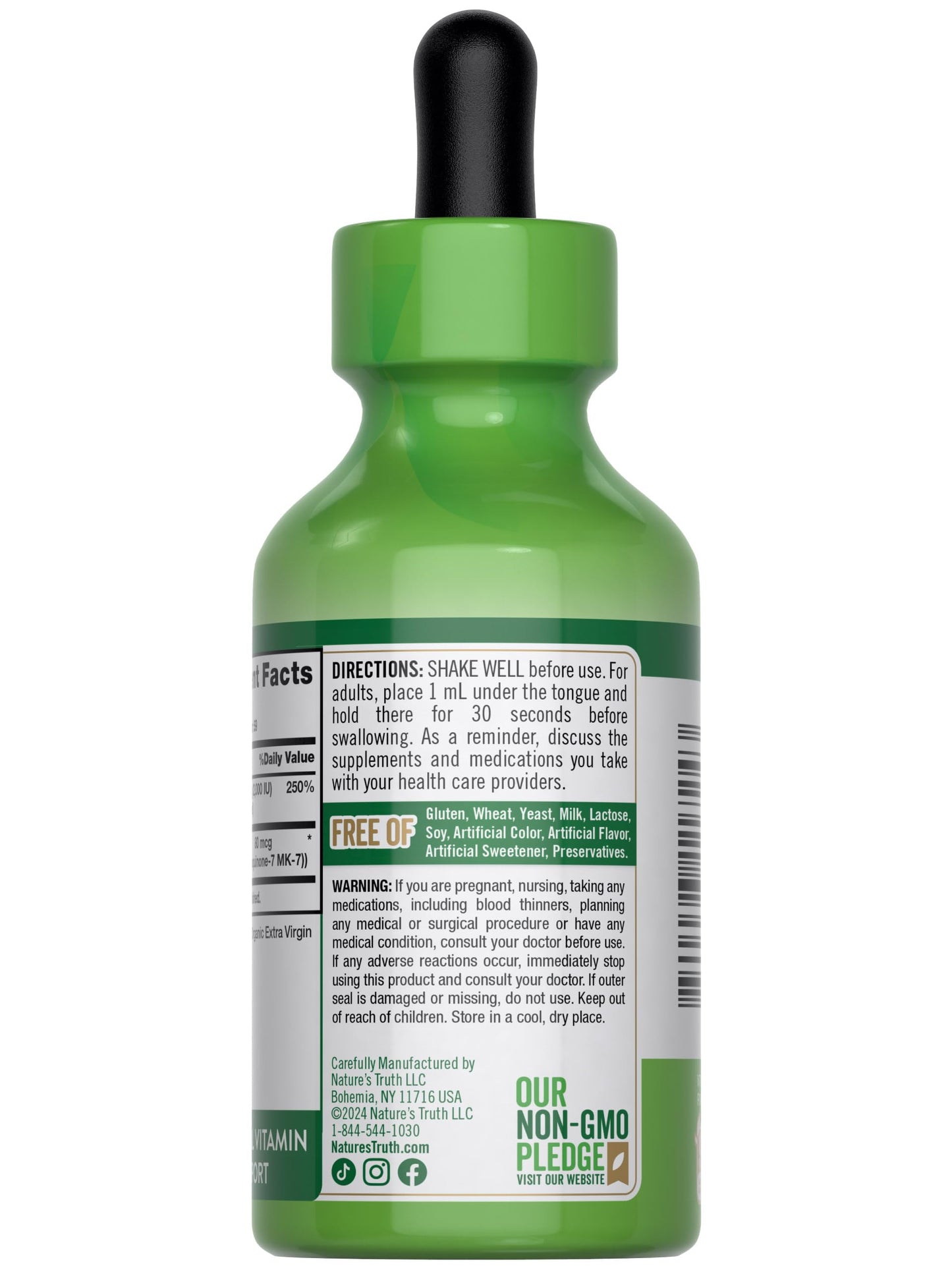 Nature's Truth Vitamin D3 K2 Liquid Drops with MK-7 β 2 Fl Oz | Vegetarian, Non-GMO, Gluten Free