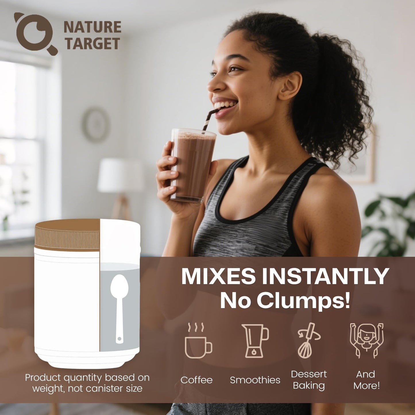 NATURE TARGET Chocolate Multi Collagen Peptides โ Gluten Free, Vitamin C & D3 | 35 Servings