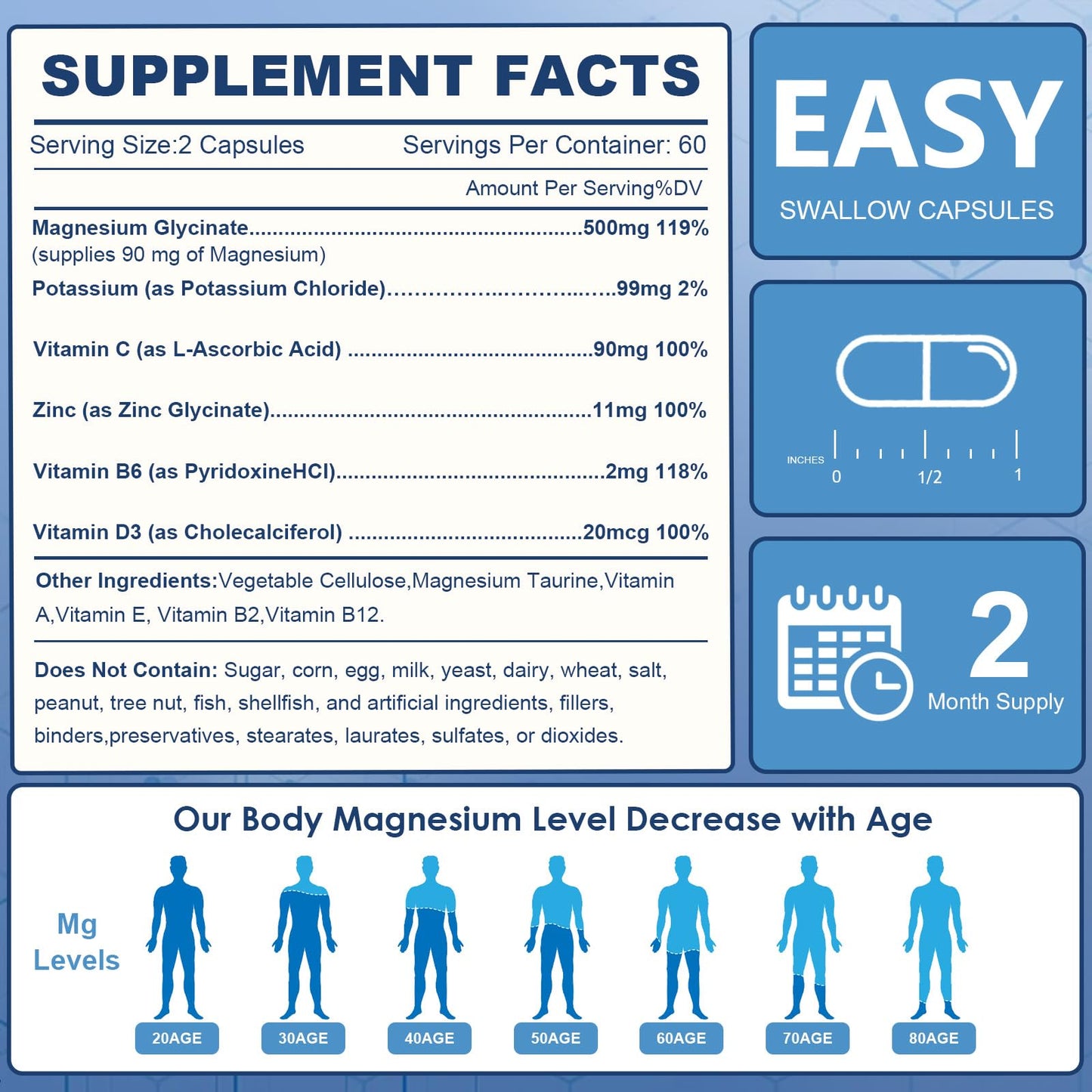 Nature Target Magnesium Glycinate 500mg โ Chelated Magnesium with Zinc & Vitamin D3 | Supports Muscle, Nerve, Bone & Heart Health โ 120 Capsules