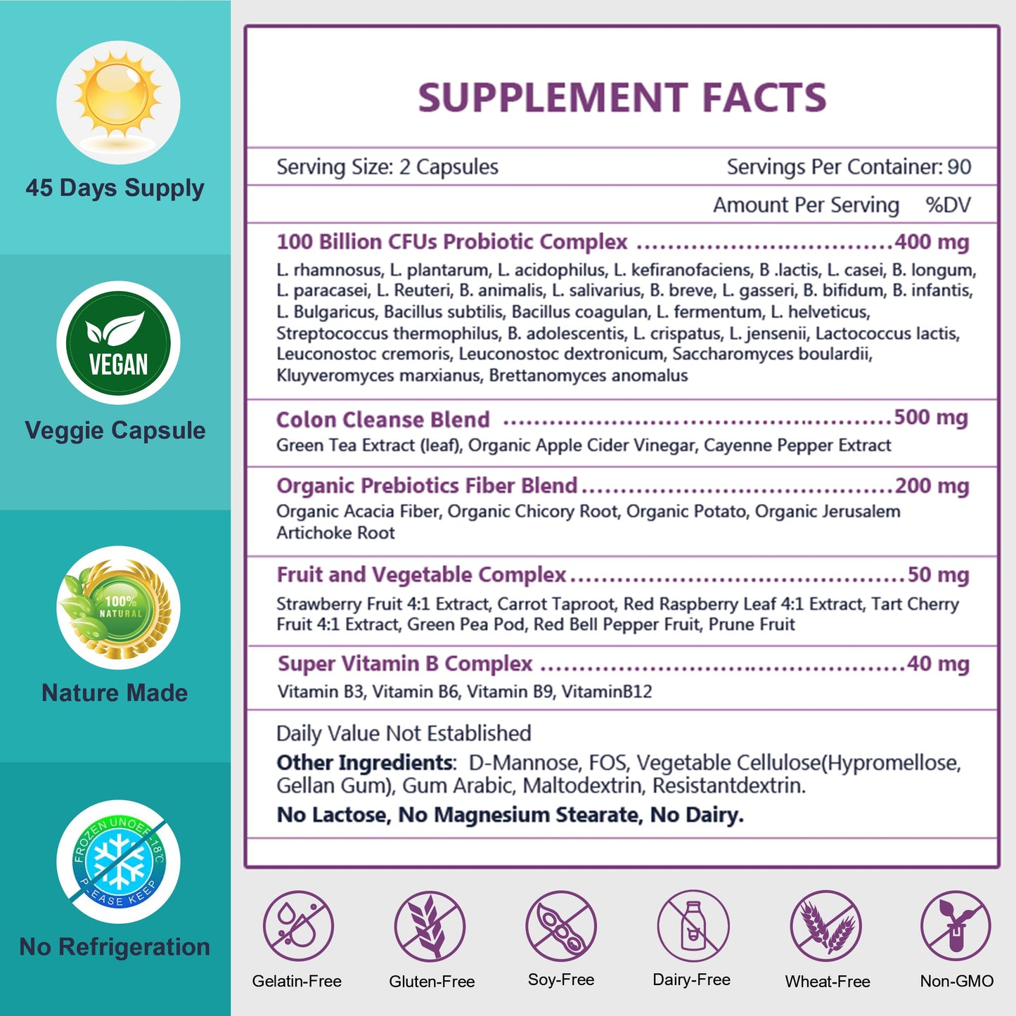 NATURE TARGET Probiotics for Women & Men β 100B CFU, 30 Strains, 180 Veggie Capsules per Pack, Pack of 2 (180 Days)