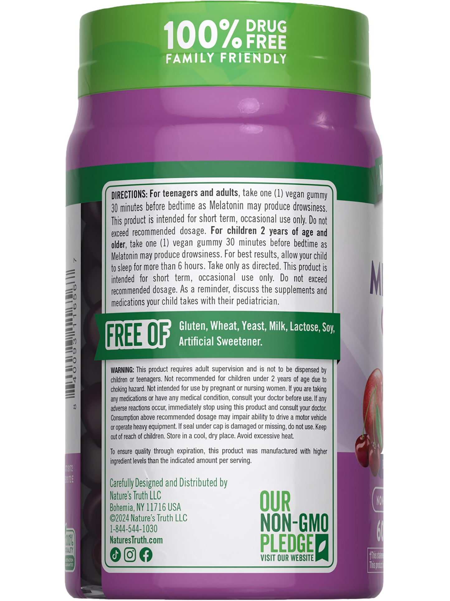 Nature's Truth Melatonin Gummies 1mg - 60 Count Cherry Pomegranate (Pack of 2) β Vegan, Non-GMO & Gluten Free