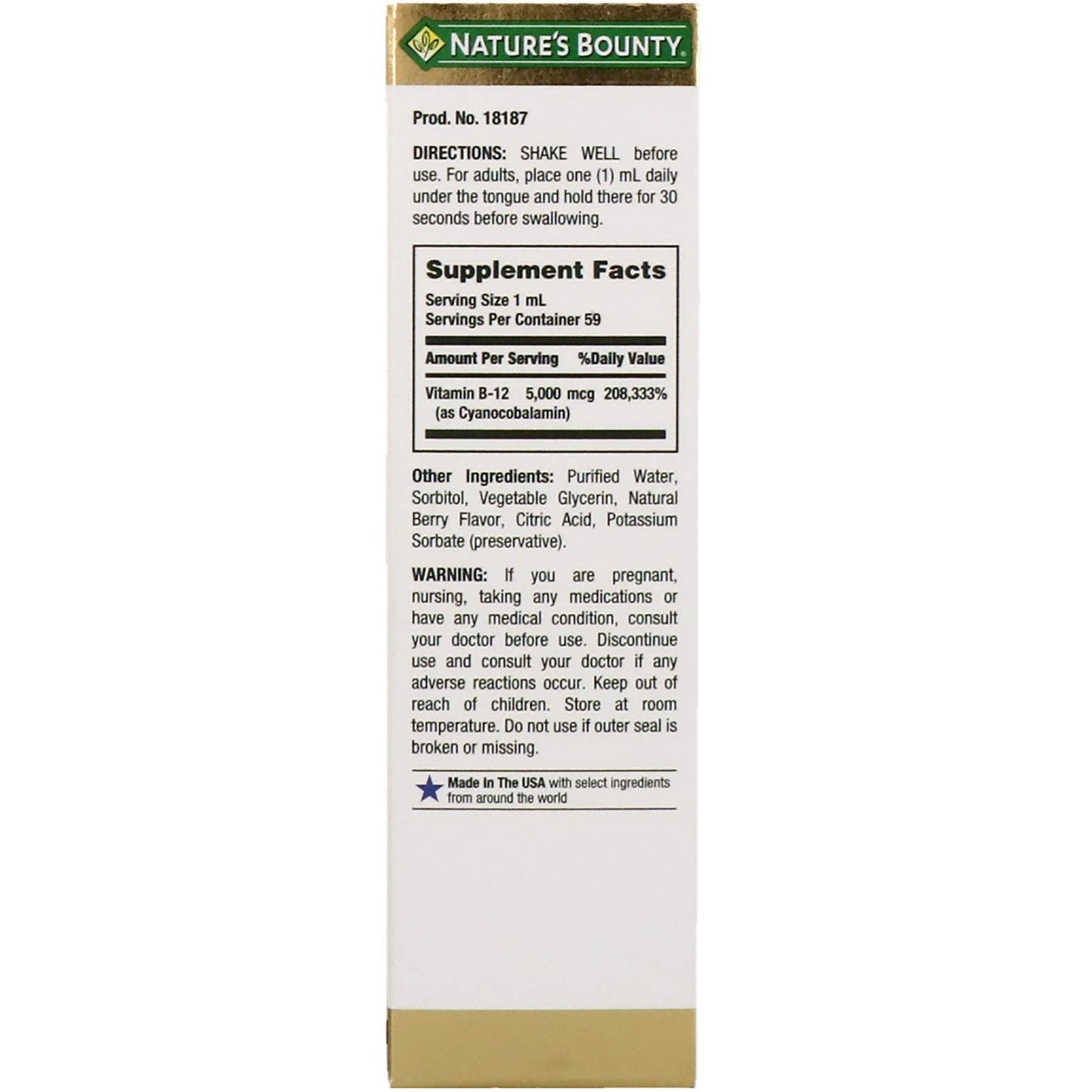 Nature's Bounty Super Strength B-12 5000mcg โ Vegetarian Vitamin B12, 2 oz (Pack of 2)