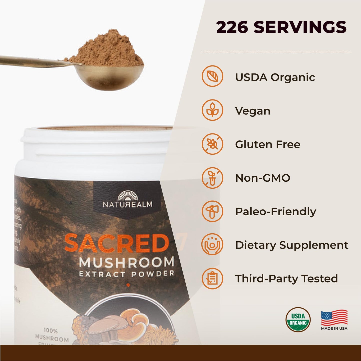 Naturealm Sacred 7 Mushroom Powder β 7-in-1 Blend (7 Month Supply) for Immune Support, Focus & Energy | Coffee Enhancer