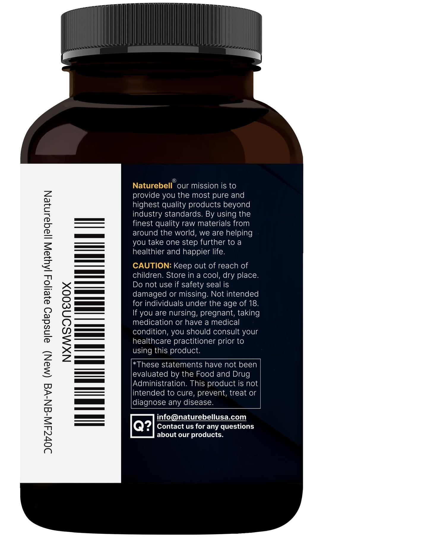 NatureBell L-Methylfolate 15mg | 240 Veggie Capsules | 5-MTHF + 1000mcg B12 โ Energy & Cognitive Support