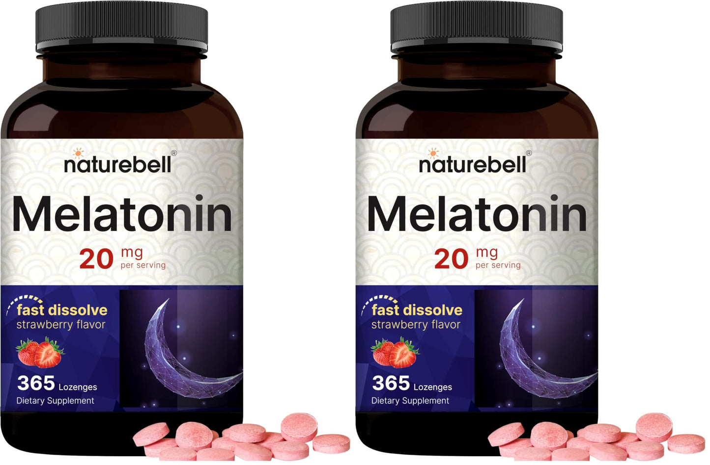 NatureBell Melatonin 20mg โ 365 Fast-Dissolve Strawberry Chewables (2-Pack)