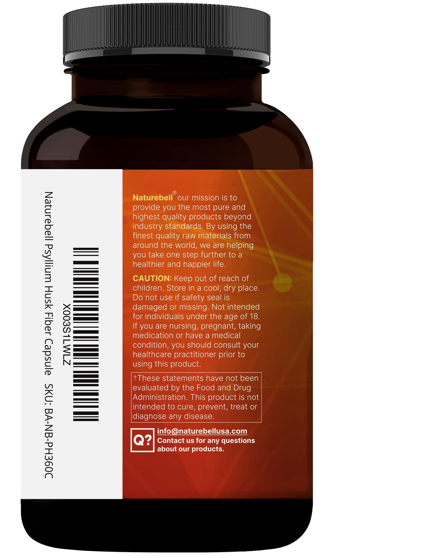 NatureBell Psyllium Husk Fiber โ 1,500mg/Serving, 360 Capsules | Organic, Non-GMO