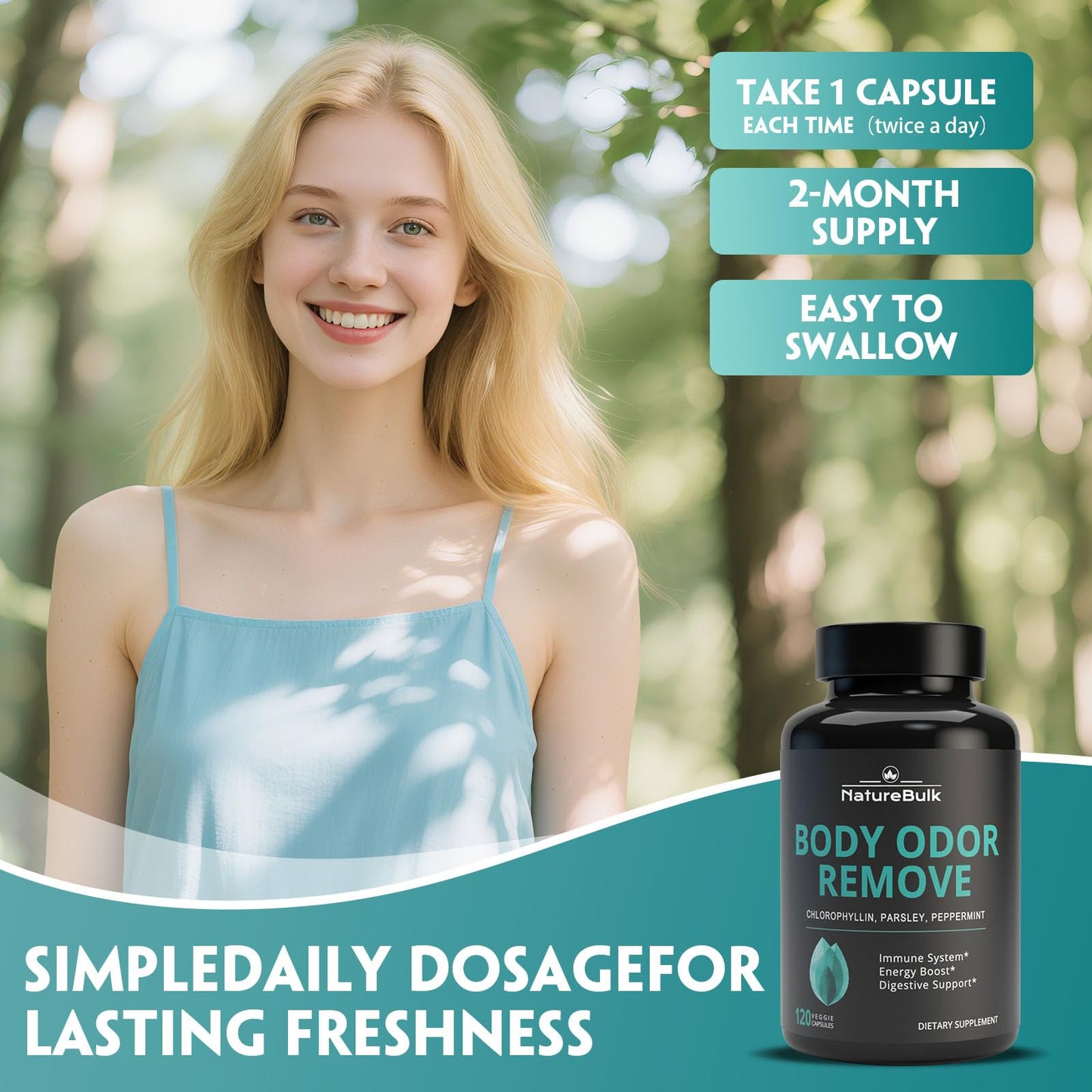 NATUREBULK Natural Freshness Complex โ 120 Capsules with Chlorophyll, Parsley & Peppermint โ 2 Month Supply