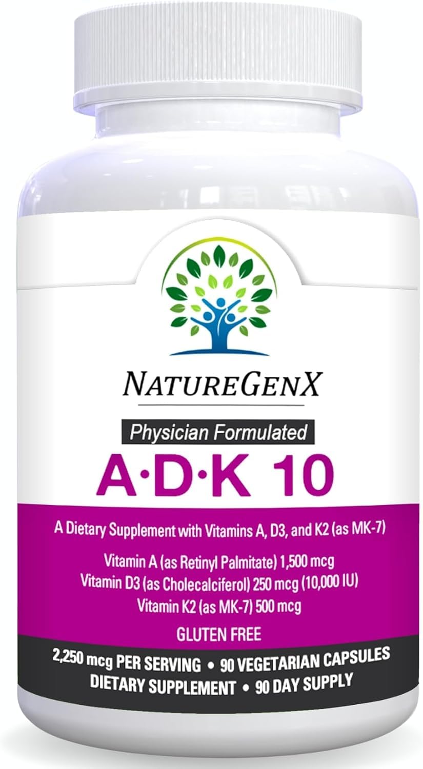 NatureGenX ADK10 โ High Potency Vitamin ADK (D3 10,000 IU, K2 MK-7) | Bone, Immune & Heart Support | 90 Capsules