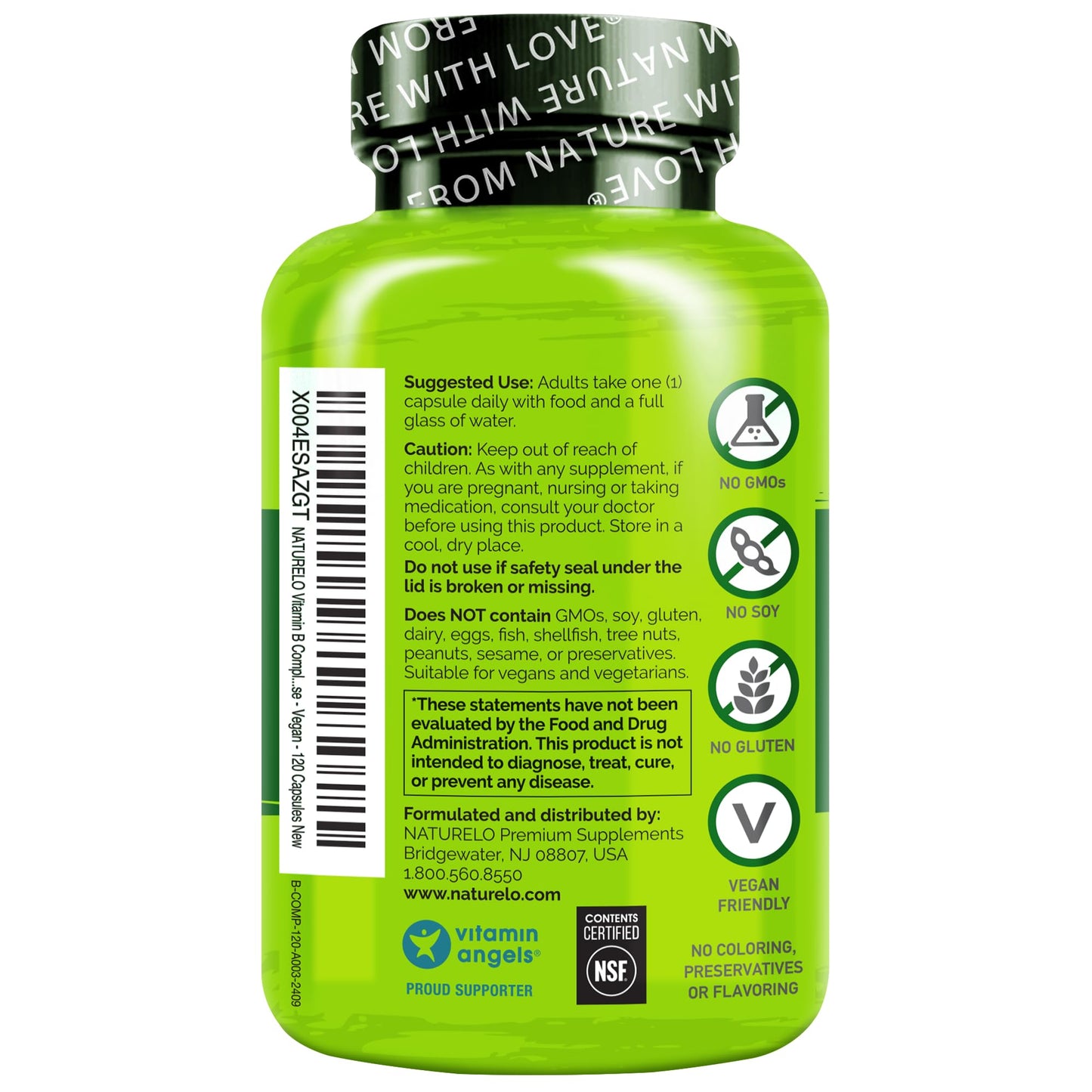 NATURELO Vitamin B Complex โ 120 Capsules, Vegan, CoQ10 & Methyl Folate