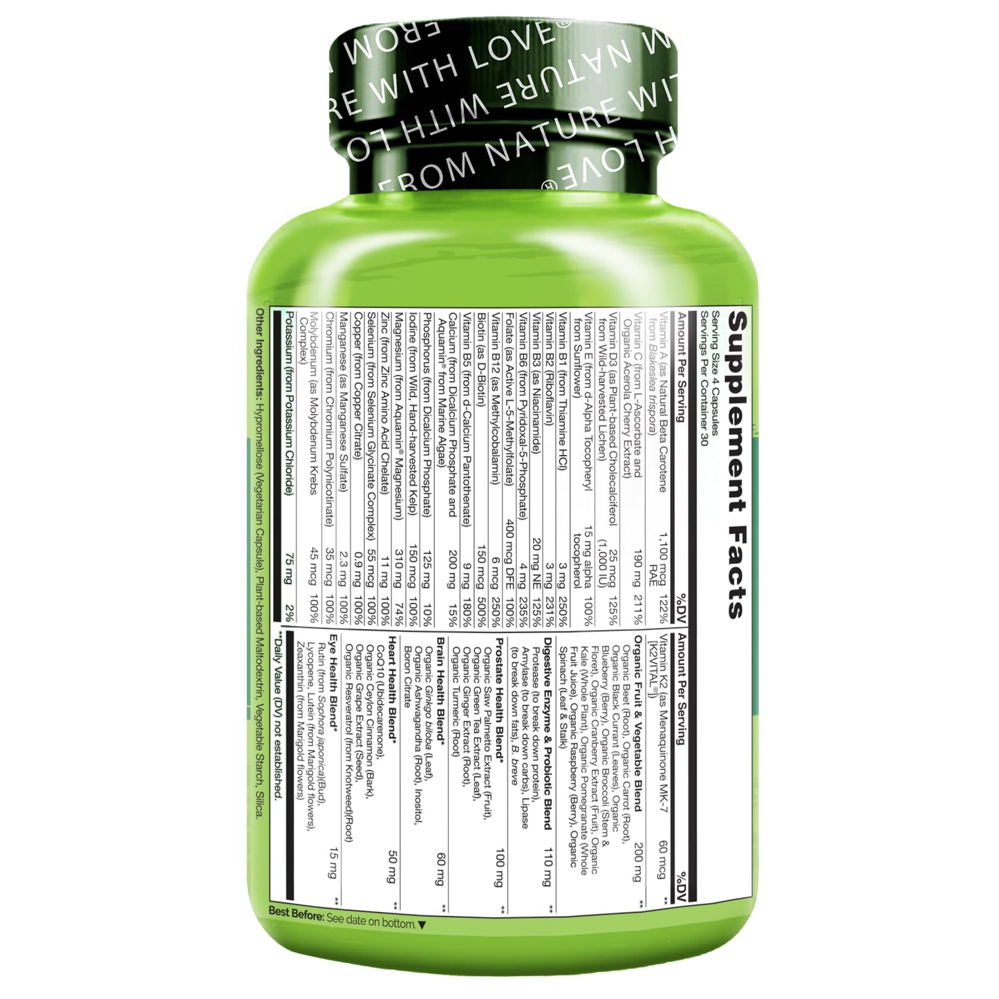 NATURELO Whole Food Multivitamin for Men 50+ โ Plant-Based, 120 Capsules