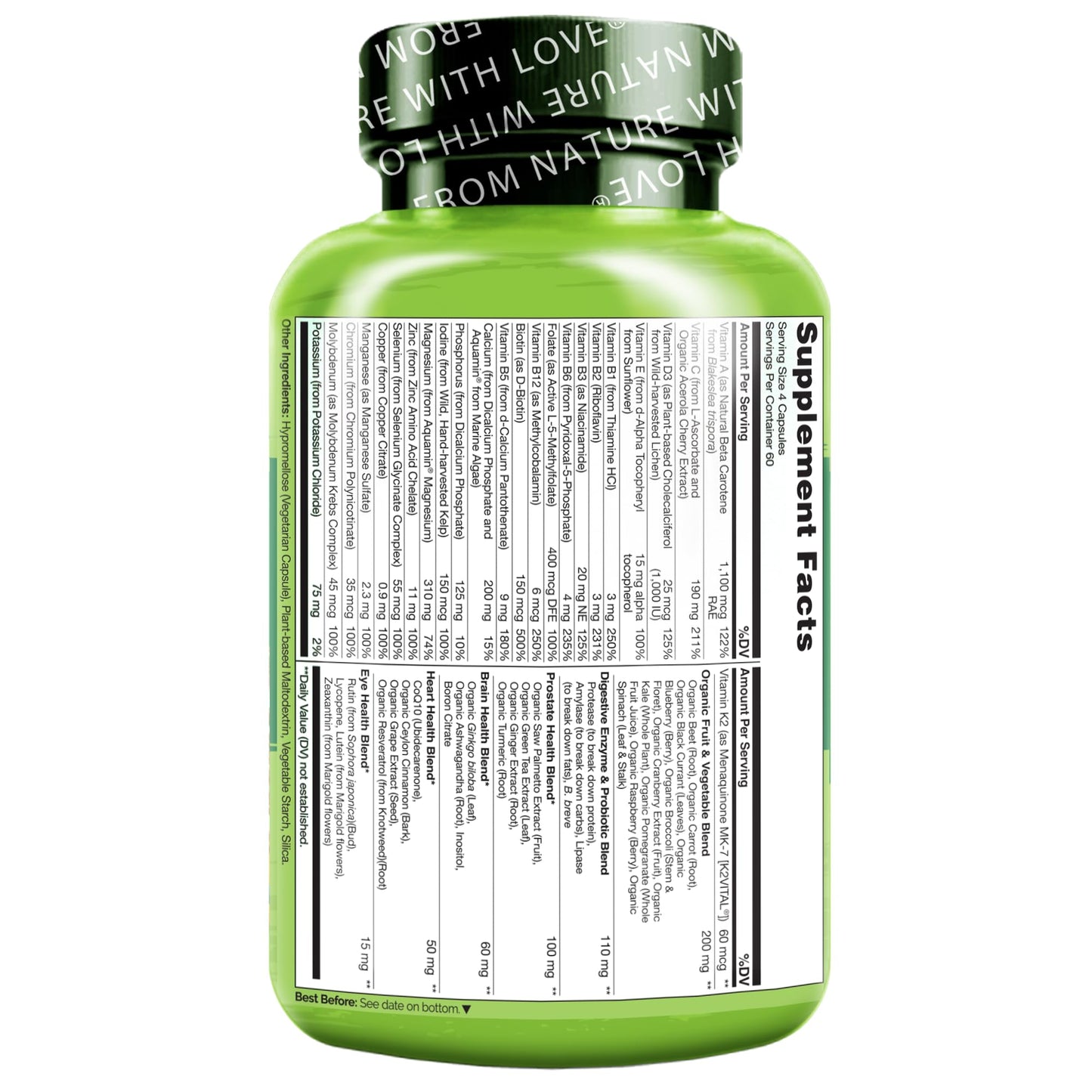 NATURELO Whole Food Multivitamin for Men 50+ β Plant-Based, 240 Capsules
