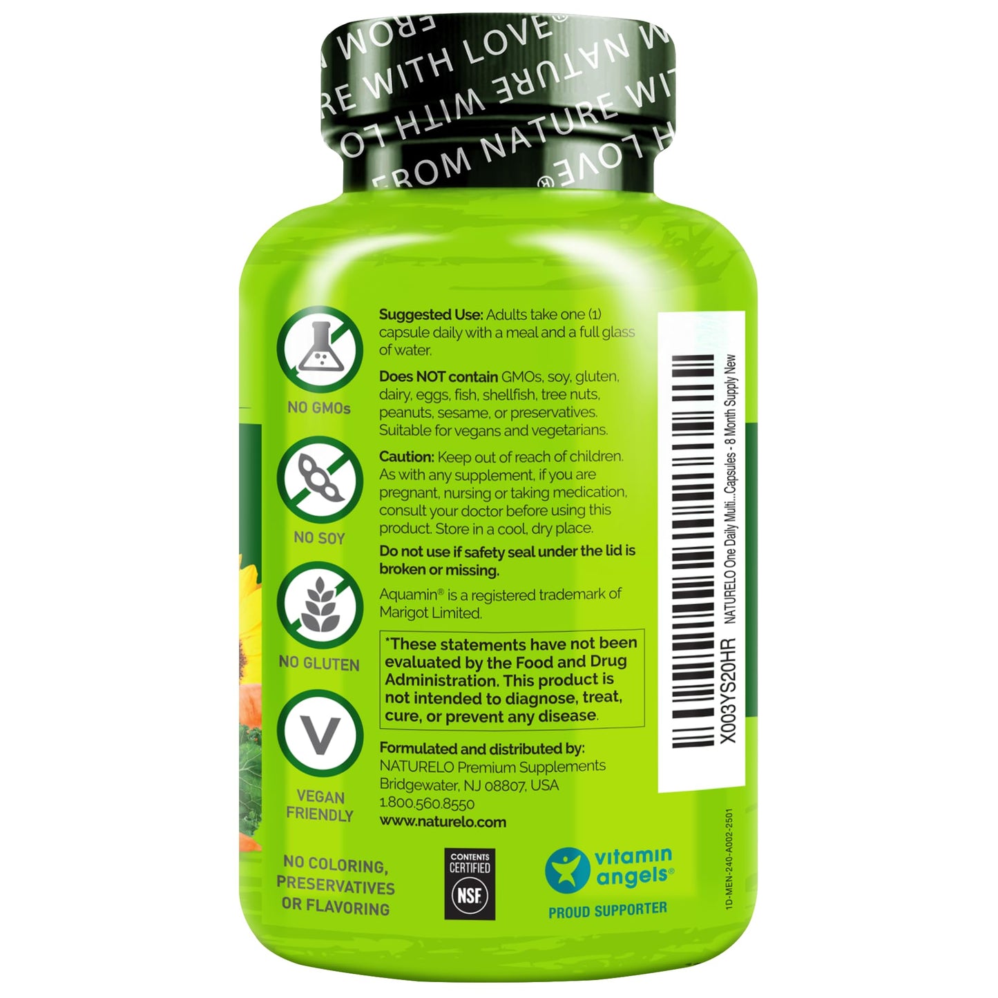 NATURELO Mens Multivitamins β One Daily Multivitamin for Men with Organic Whole Foods & High-Absorption Nutrients | Non-GMO, 240 Veggie Capsules