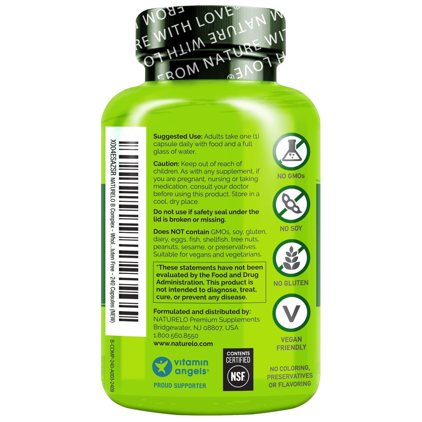 NATURELO Vitamin B Complex โ 240 Vegan Capsules with CoQ10 | Methylated B Vitamins