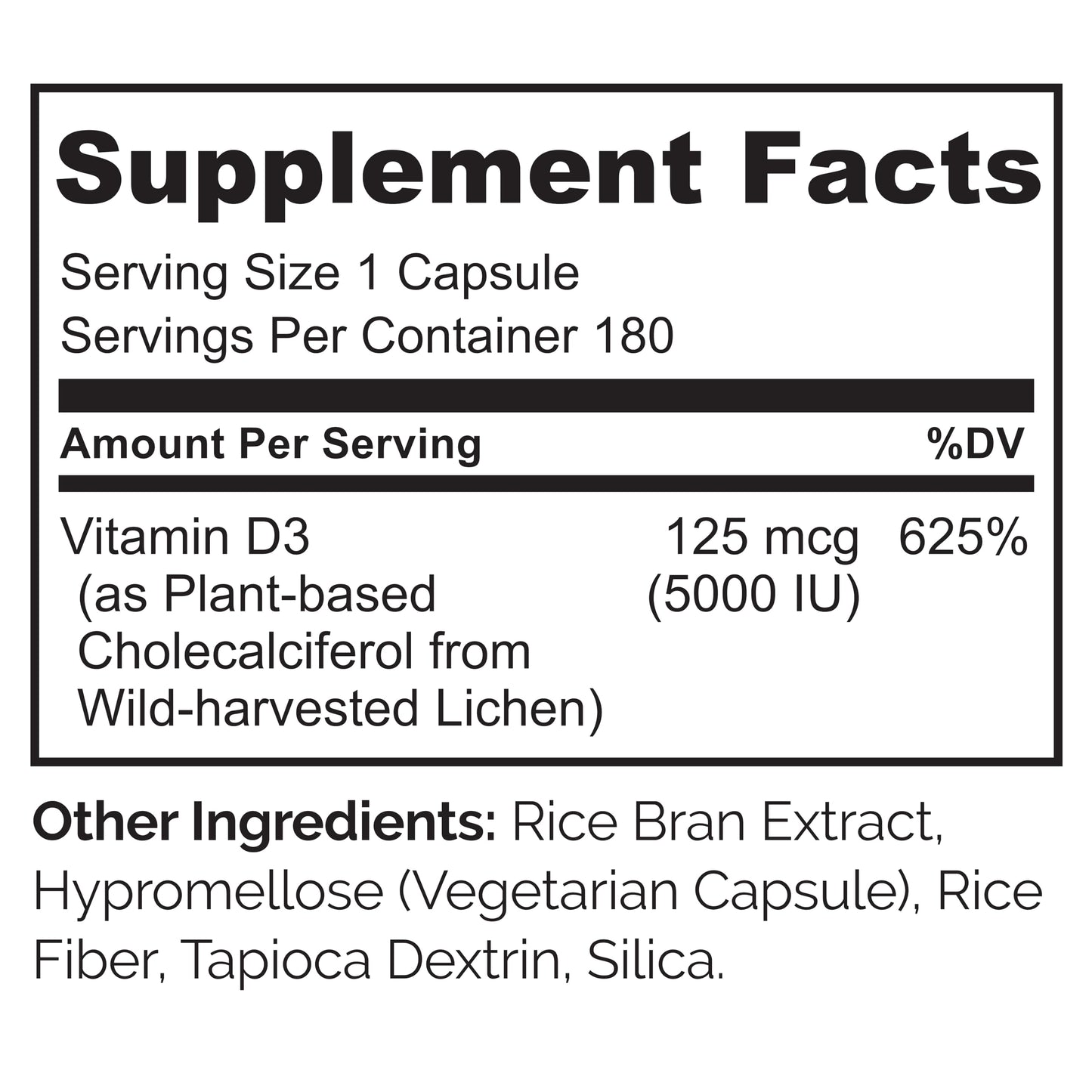 Naturelo Vitamin D3 5000 IU โ Plant-Based from Lichen | Vegan D3, 180 Capsules