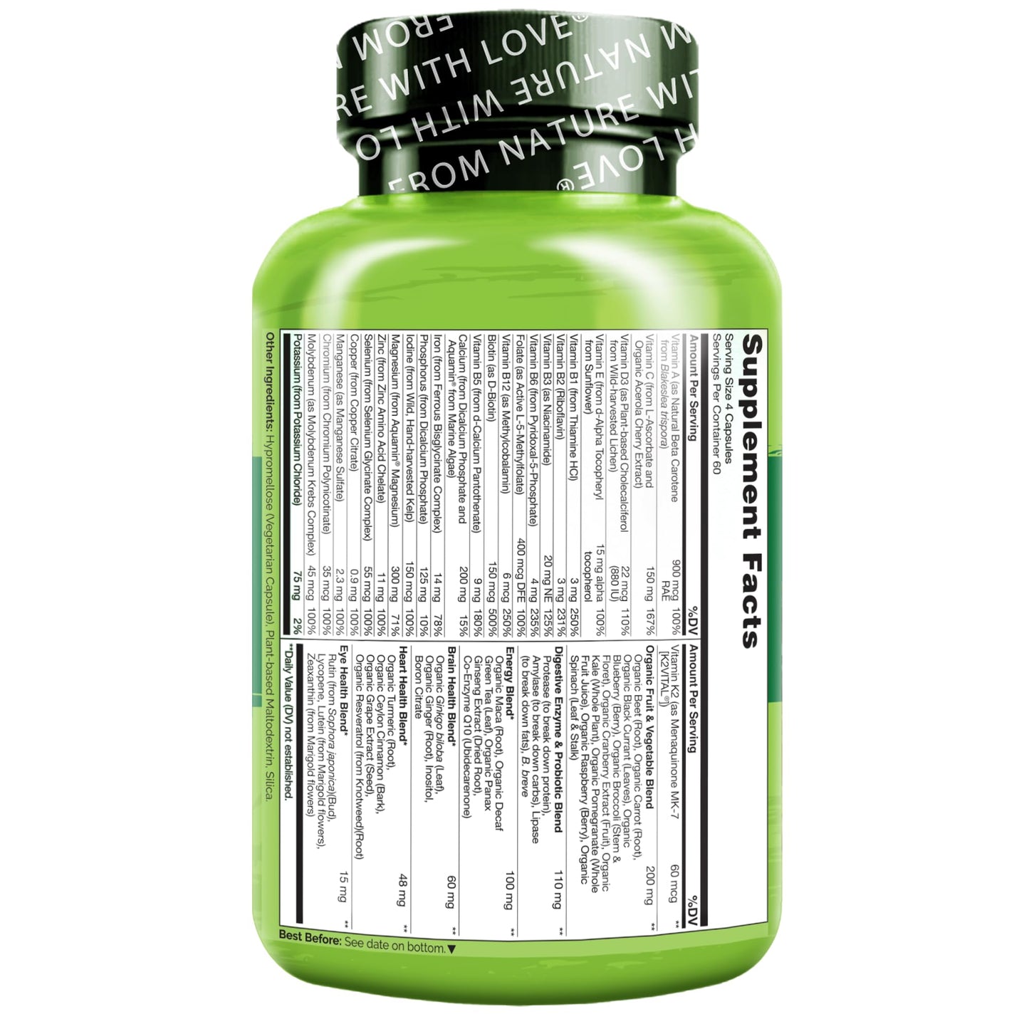 Naturelo Whole Food Multivitamin for Women โ Vegan, Non-GMO, with Organic Extracts | 240 Vegan Capsules