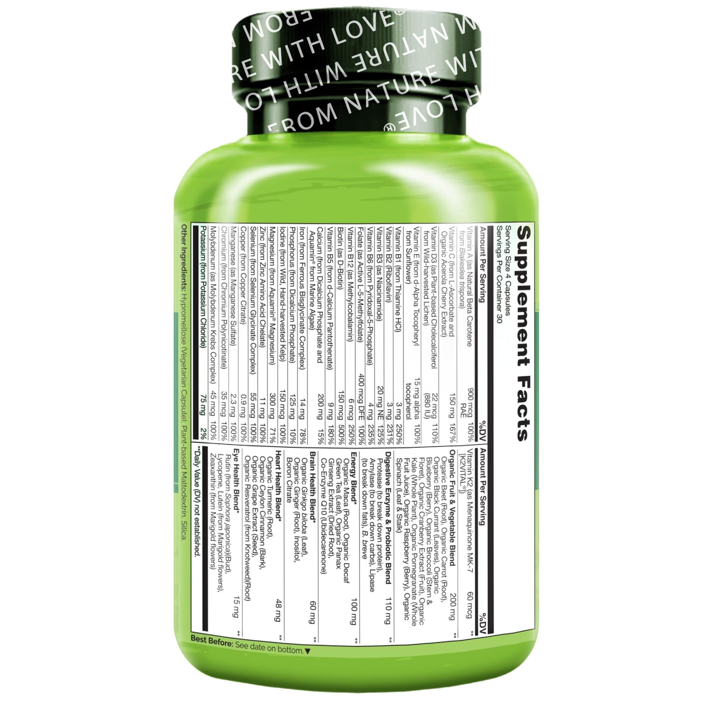 Naturelo Whole Food Multivitamin for Women β Plant-Based Vitamins, Organic Extracts & Vegan, Non-GMO