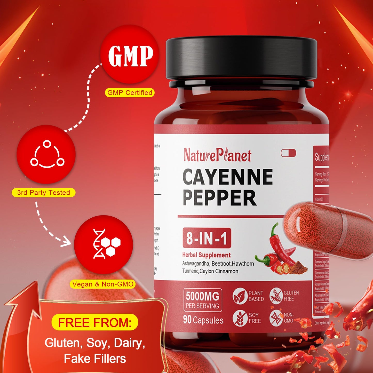 NaturePlanet Cayenne Pepper Capsules Organic (90 Caps) โ Immune & Circulation Support, Made in USA