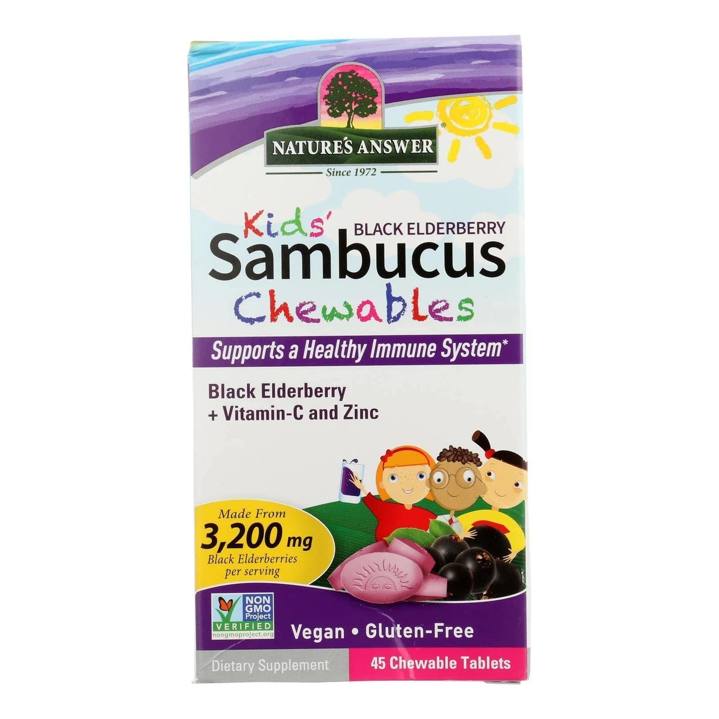 Nature's Answer Kids Sambucus Chewables โ Black Elderberry with Vitamin C and Zinc