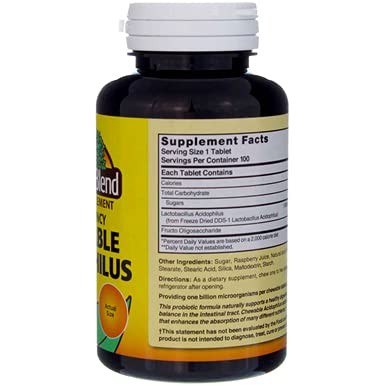 Nature's Blend Acidophilus Chewable Raspberry Flavor โ 100 Tablets per Bottle, Pack of 2