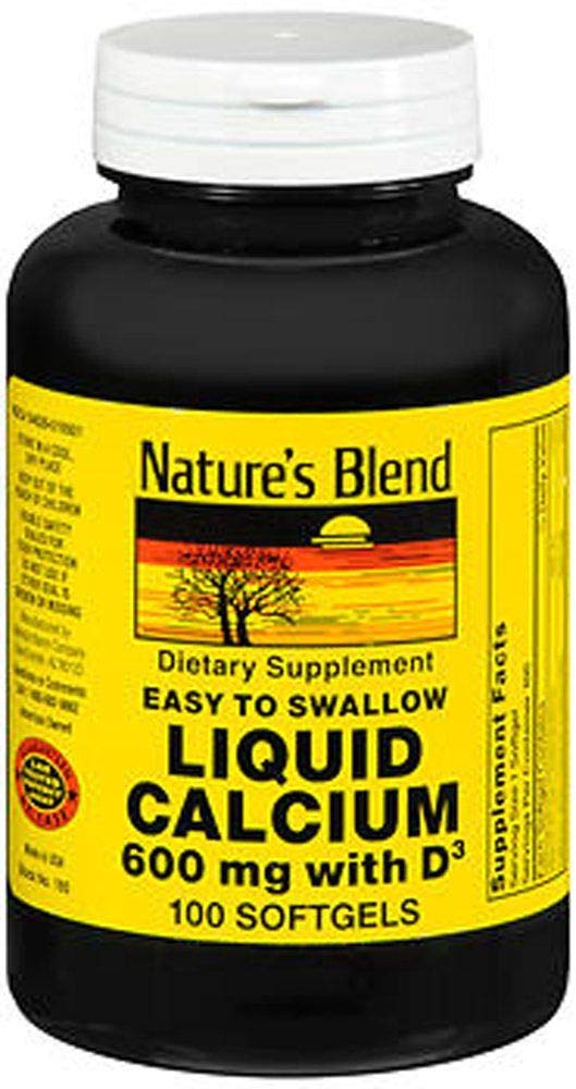 Nature's Blend Calcium Liquid 600 mg with D3 400 IU โ 100 Softgels | Easy to Swallow