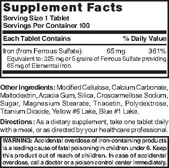 Nature's Blend Ferrous Sulfate 325 mg โ Iron Supplement, 100 Tablets (Assorted)