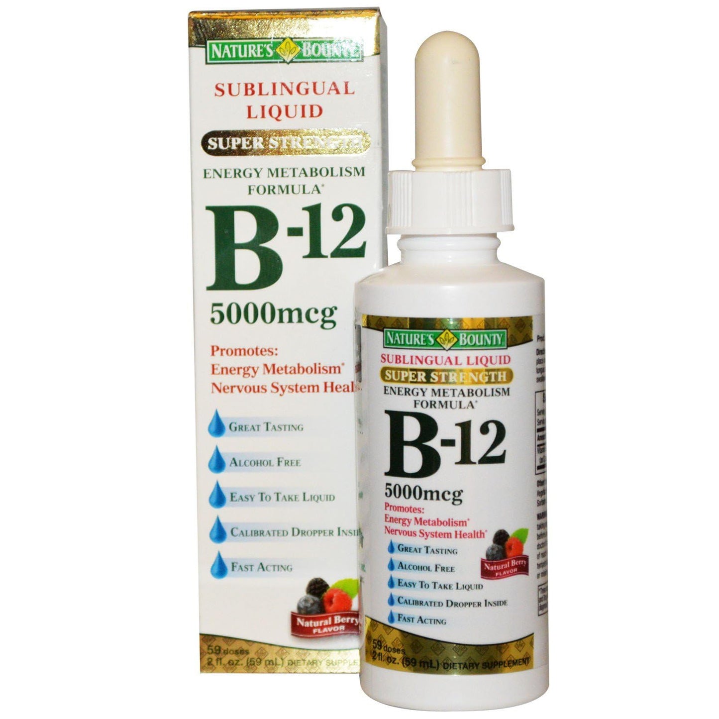 Nature's Bounty B-12 Sublingual Liquid 5000 mcg โ 2 oz (2 Bottles)