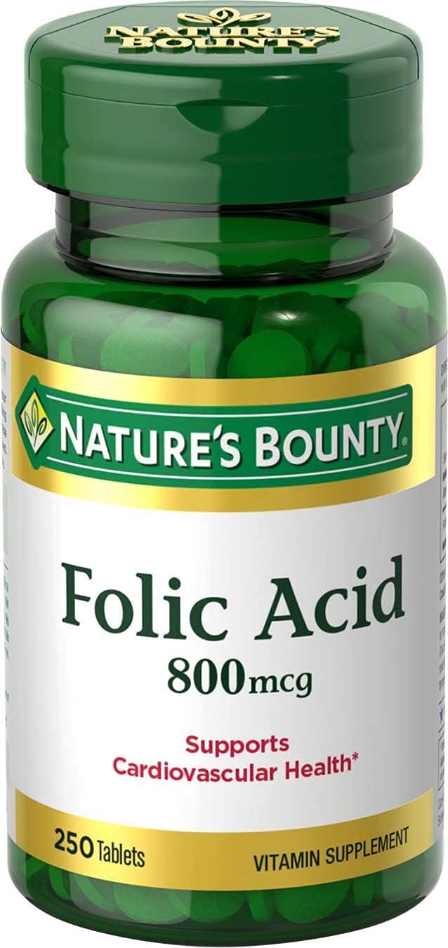 Nature's Bounty Folic Acid 800 mcg โ Maximum Strength Vitamin Supplement (250 Tablets, Pack of 2)