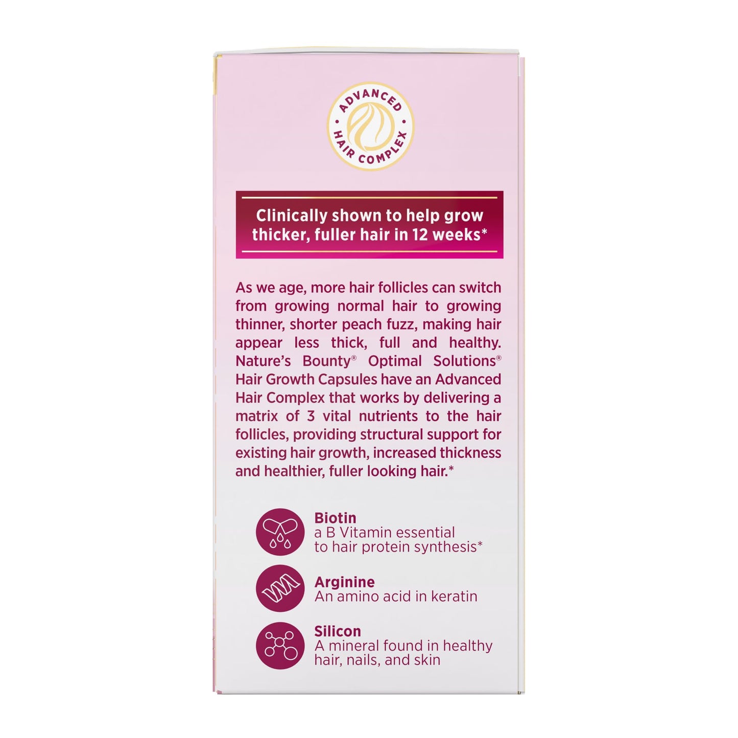 Nature's Bounty Optimal Solutions Hair Growth โ Biotin, Arginine & Silicon | 30 Capsules