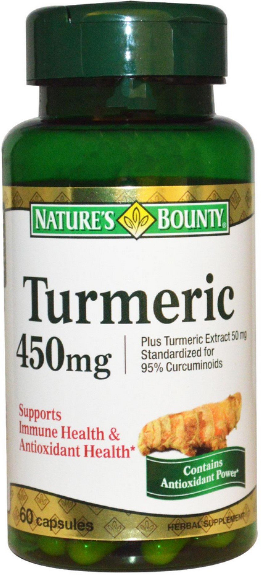 Nature's Bounty Turmeric Capsules 60 Capsules (Pack of 2) โ Non-GMO