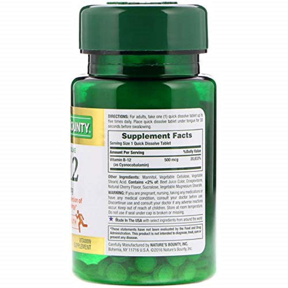 Nature's Bounty Vitamin B-12 500 mcg Microlozenges โ 100 Count