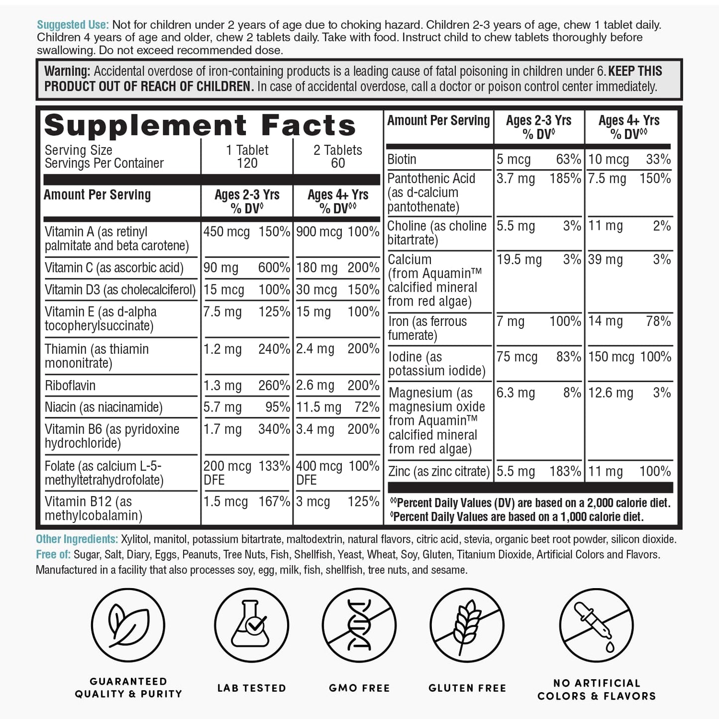 Nature's Lab Kid's Multi Vitamin for Ages 2+ | Mixed Berry Chewables, 120 Tablets
