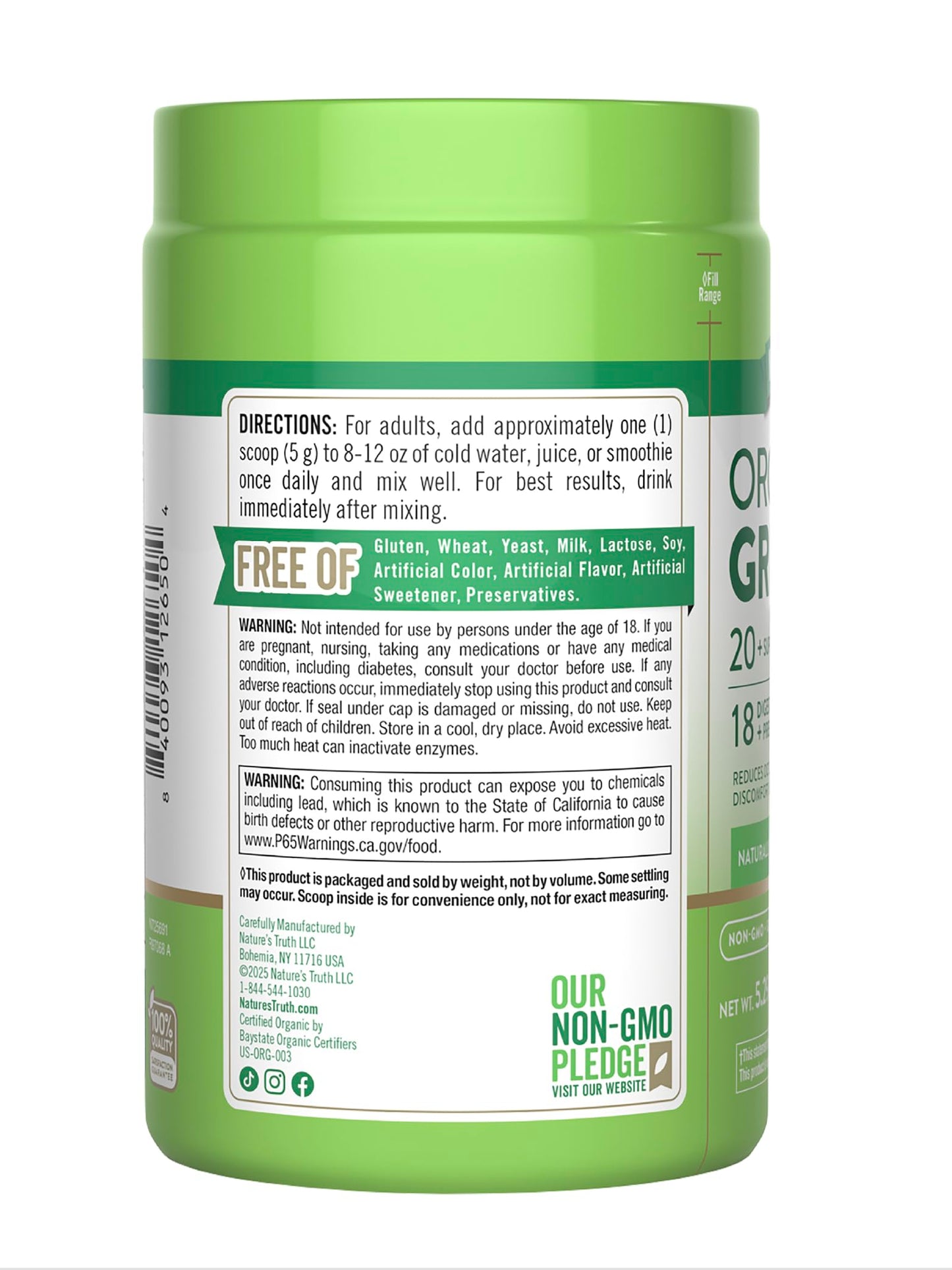 Nature's Truth Organic Greens Blend Powder โ 20+ Superfoods, Vegan & Gluten Free