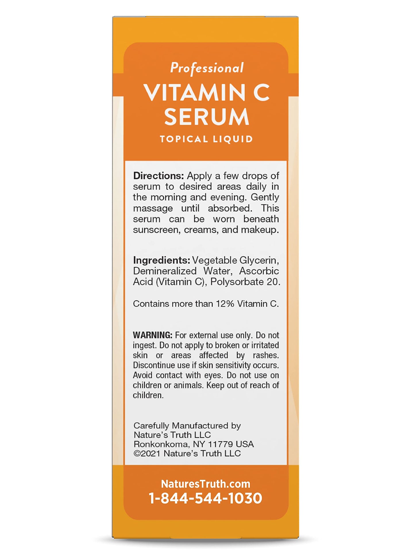 Nature's Truth Vitamin C Serum 2 oz โ Nourishing Skin Care Oil, Unscented
