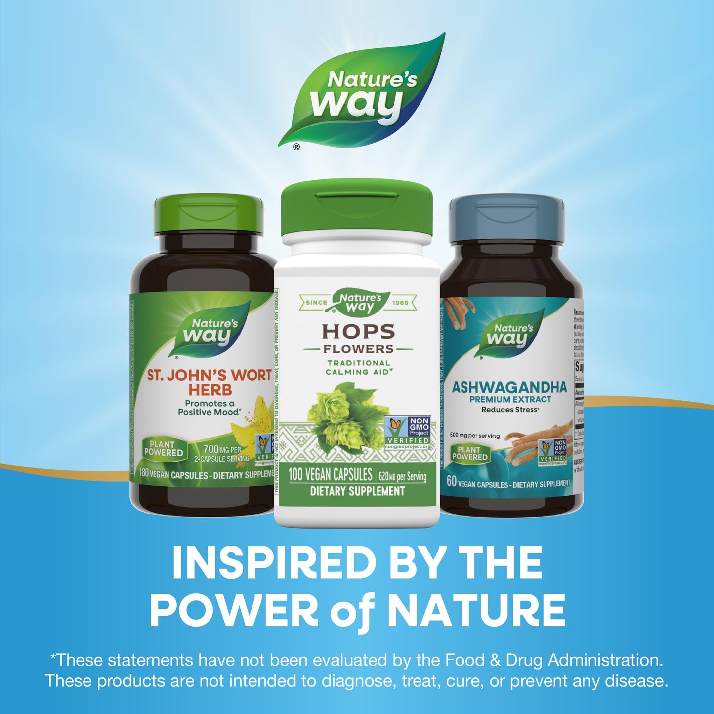 Nature's Way Hops Flowers โ Calming Herbal Supplement, 620 mg/2-Capsule Serving, 100 Capsules, Vegan & Gluten Free