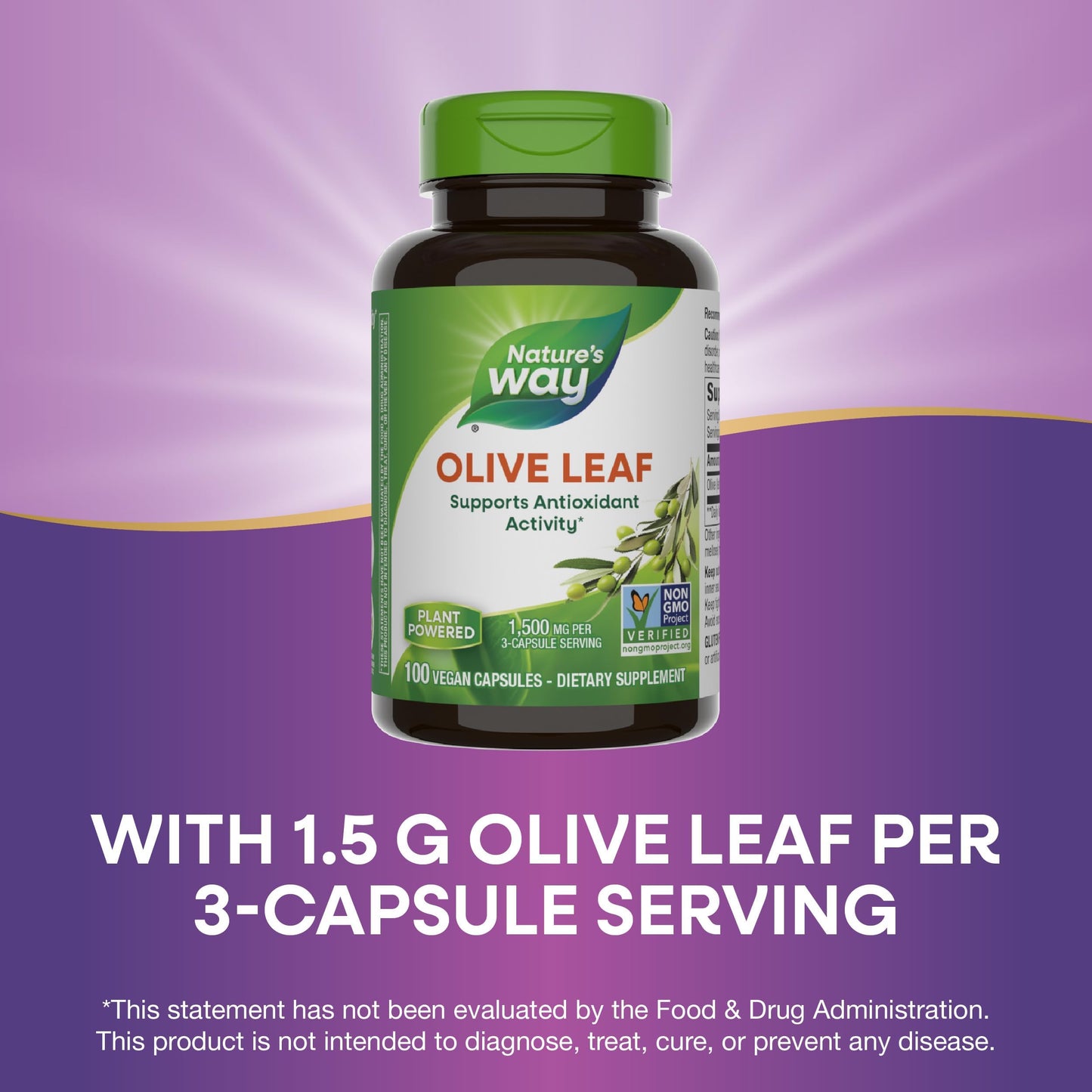 Nature's Way Olive Leaf 1,500 mg per 3-Capsule Serving โ Antioxidant Support | Vegan, Non-GMO, Gluten Free
