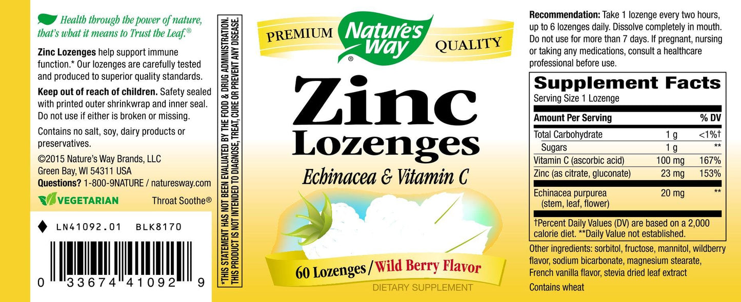 NATURE'S WAY Zinc Lozenges with Echinacea & Vitamin C โ 1.35 lb