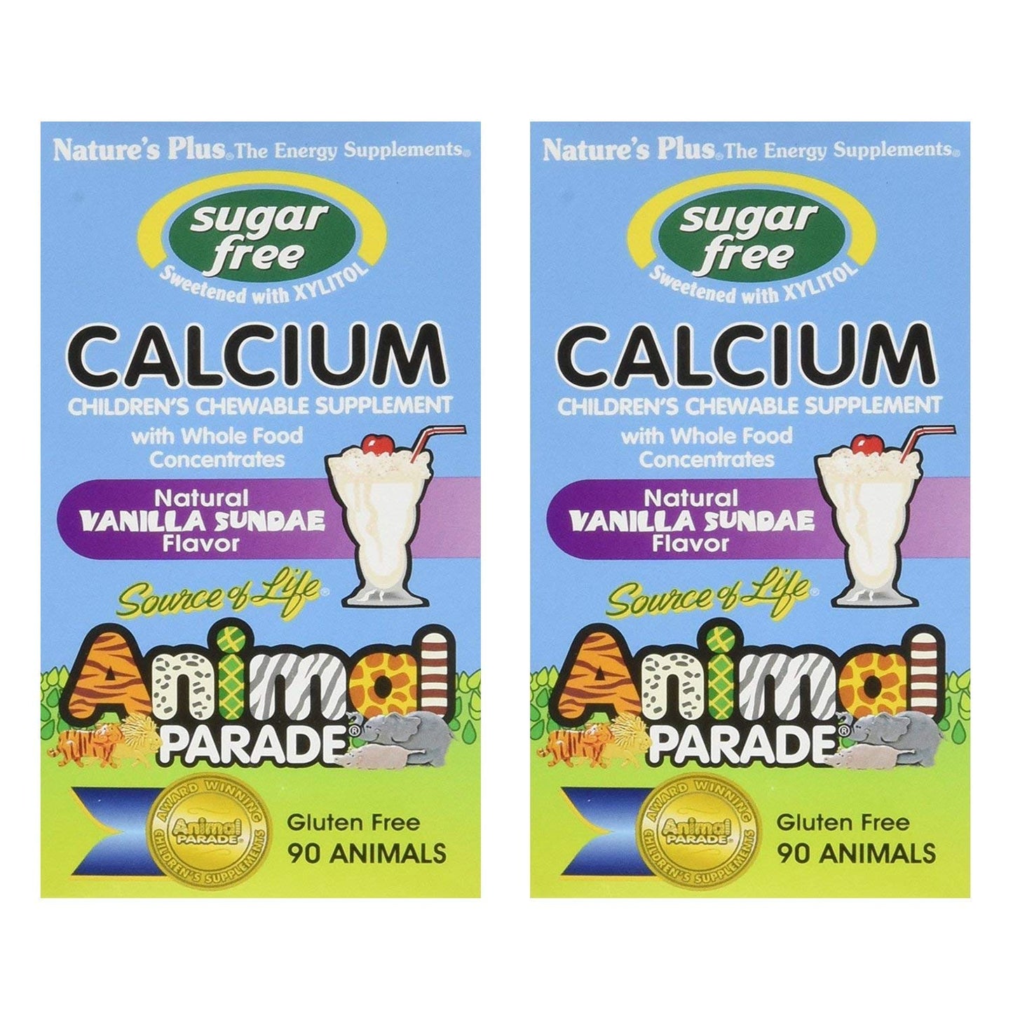 NaturesPlus Animal Parade Calcium โ Sugar-Free Vanilla Sundae Chewables, 2-Pack