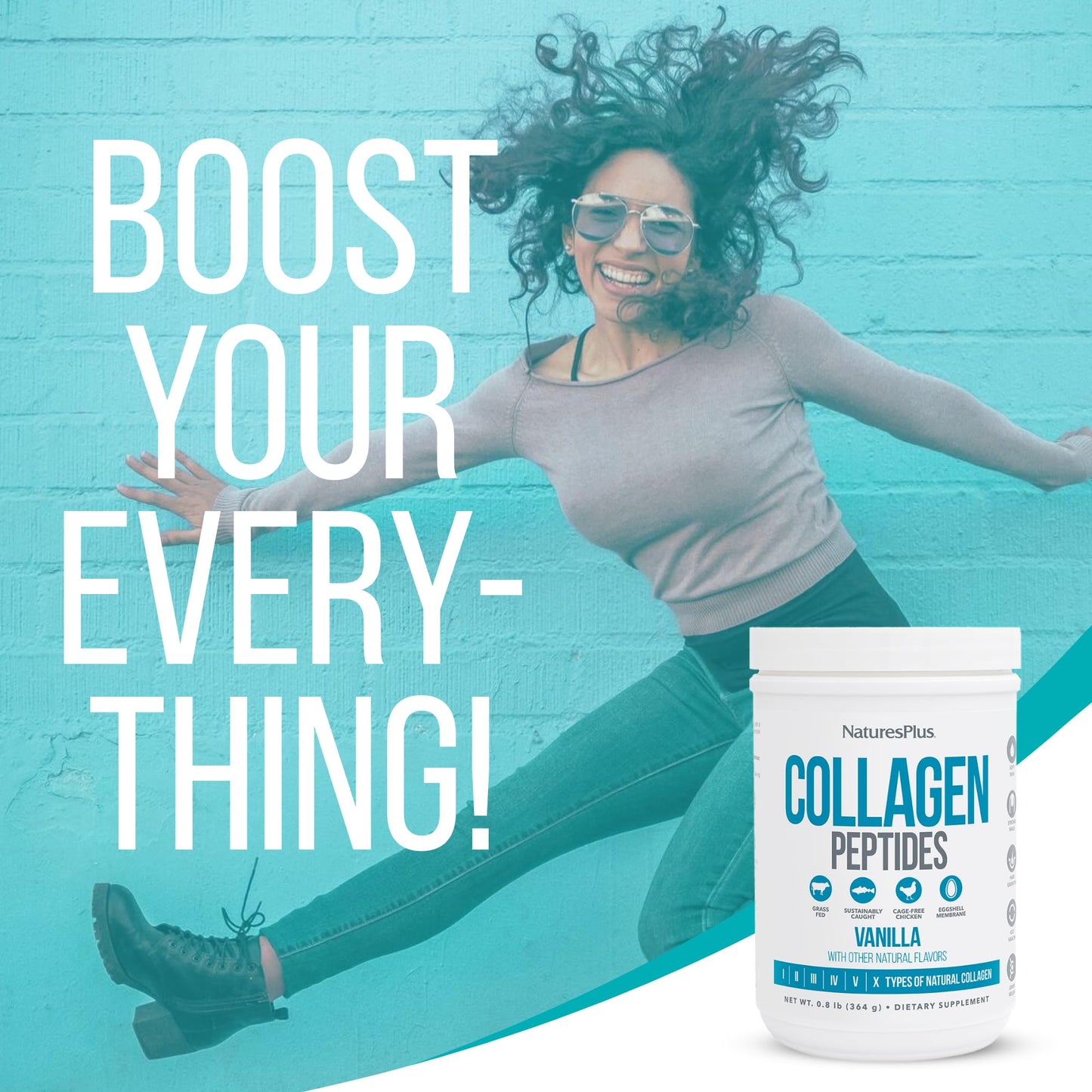 NaturesPlus Collagen Peptides Vanilla โ 0.8 lb Powder | Hair, Skin, Nails, Joints & Immune Support